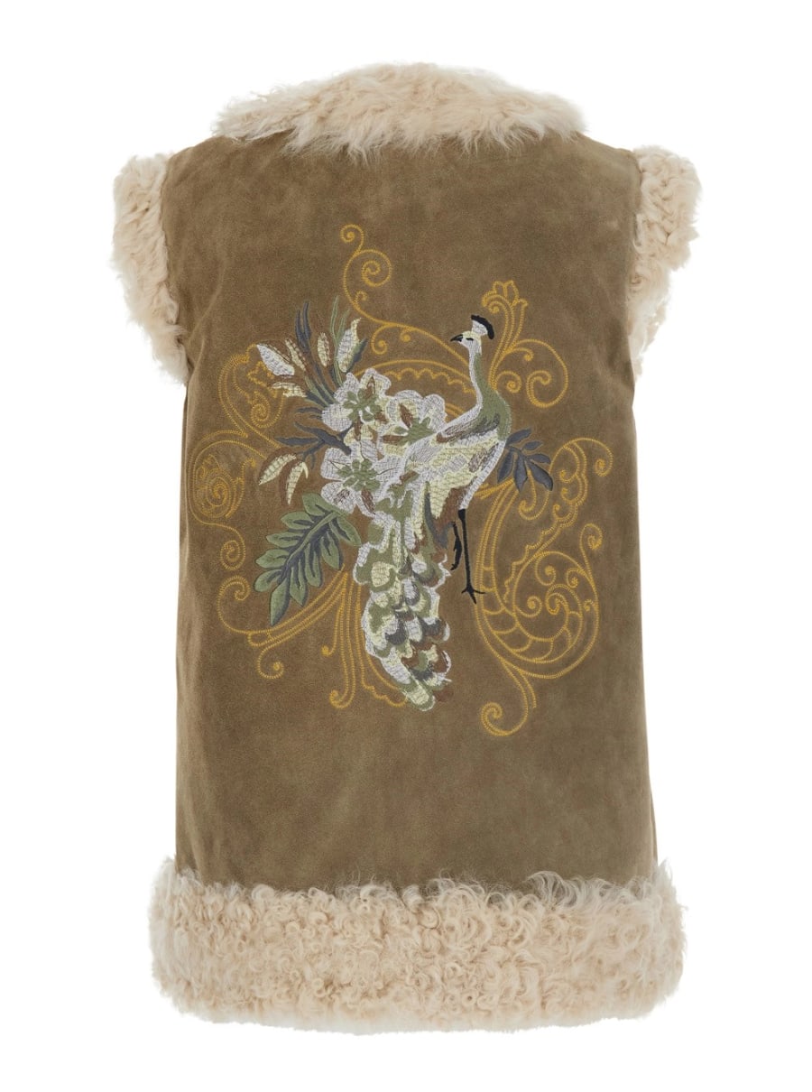 Etro Montone con maxi ricamo sul retro in pelliccia beige per donna, view 2
