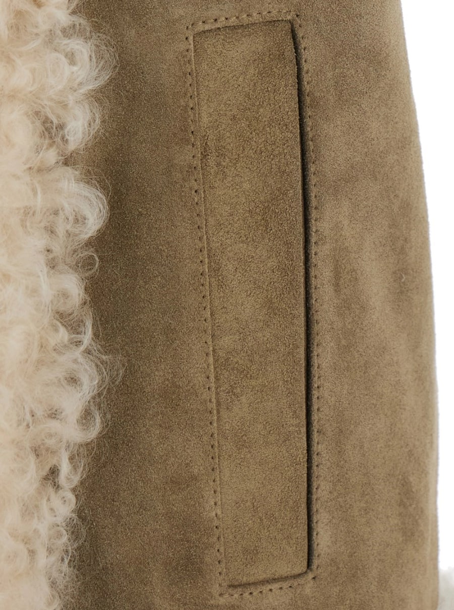 Etro Montone con maxi ricamo sul retro in pelliccia beige per donna, view 3