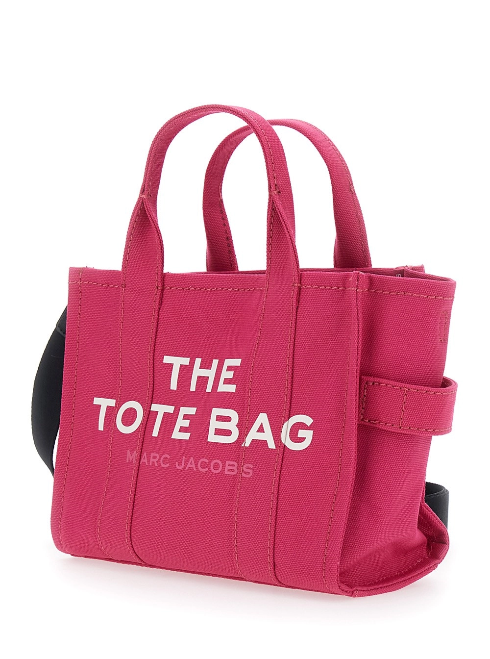 Marc Jacobs Borsa a Mano 'The Small Tote' con Logo Lettering sul Fronte in Cotone Rosa Donna, view 2