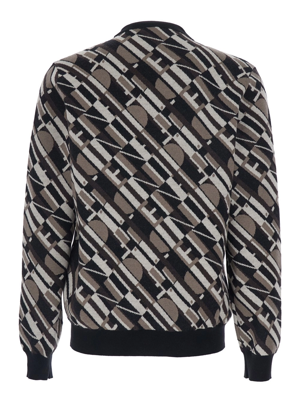 Fendi Maglione Girocollo con Motivo Geometrico All-Over in Lana Marrone Uomo, view 2