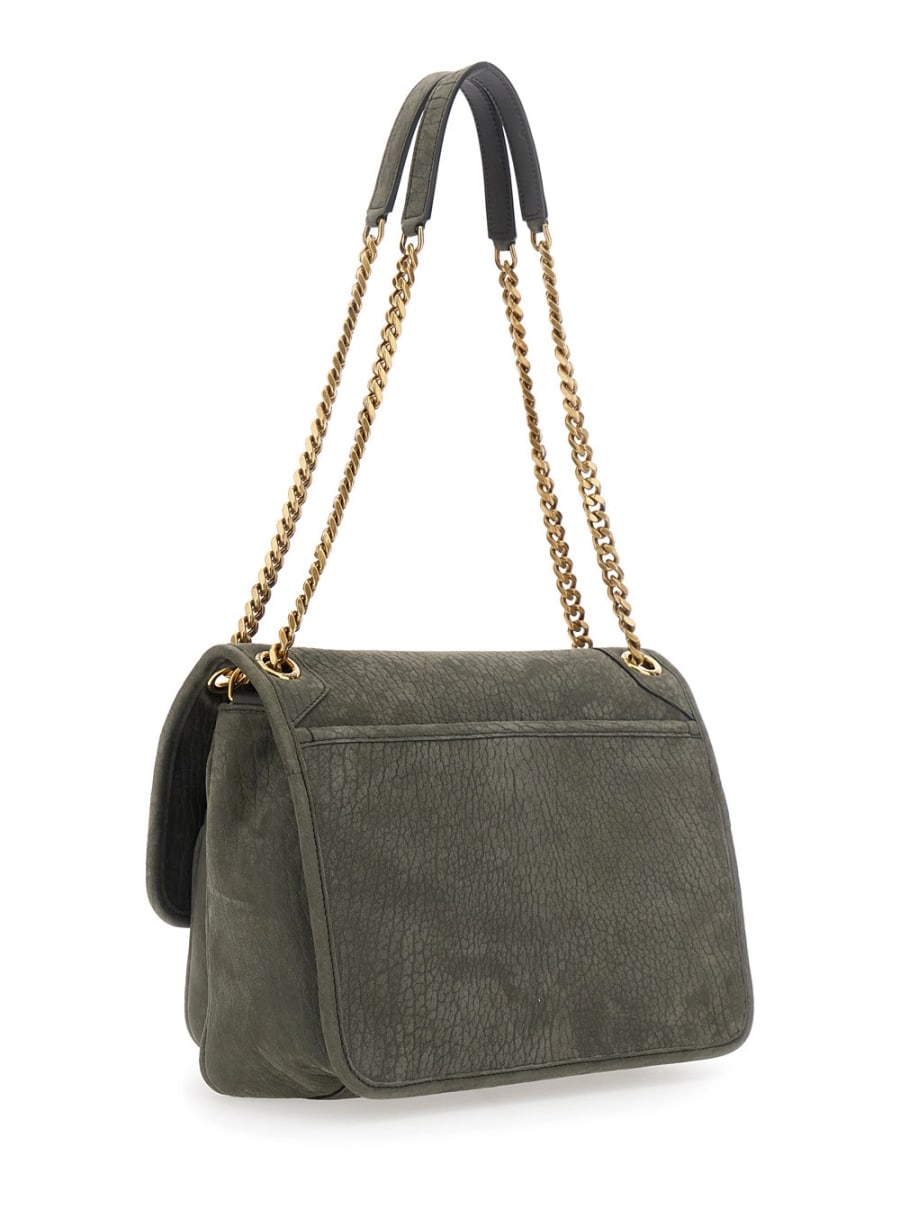 Saint Laurent Borsa a Spalla 'Niki' con Placca Cassandre sul Fronte e Due Manici con Catena in Pelle Grigia Donna, view 3
