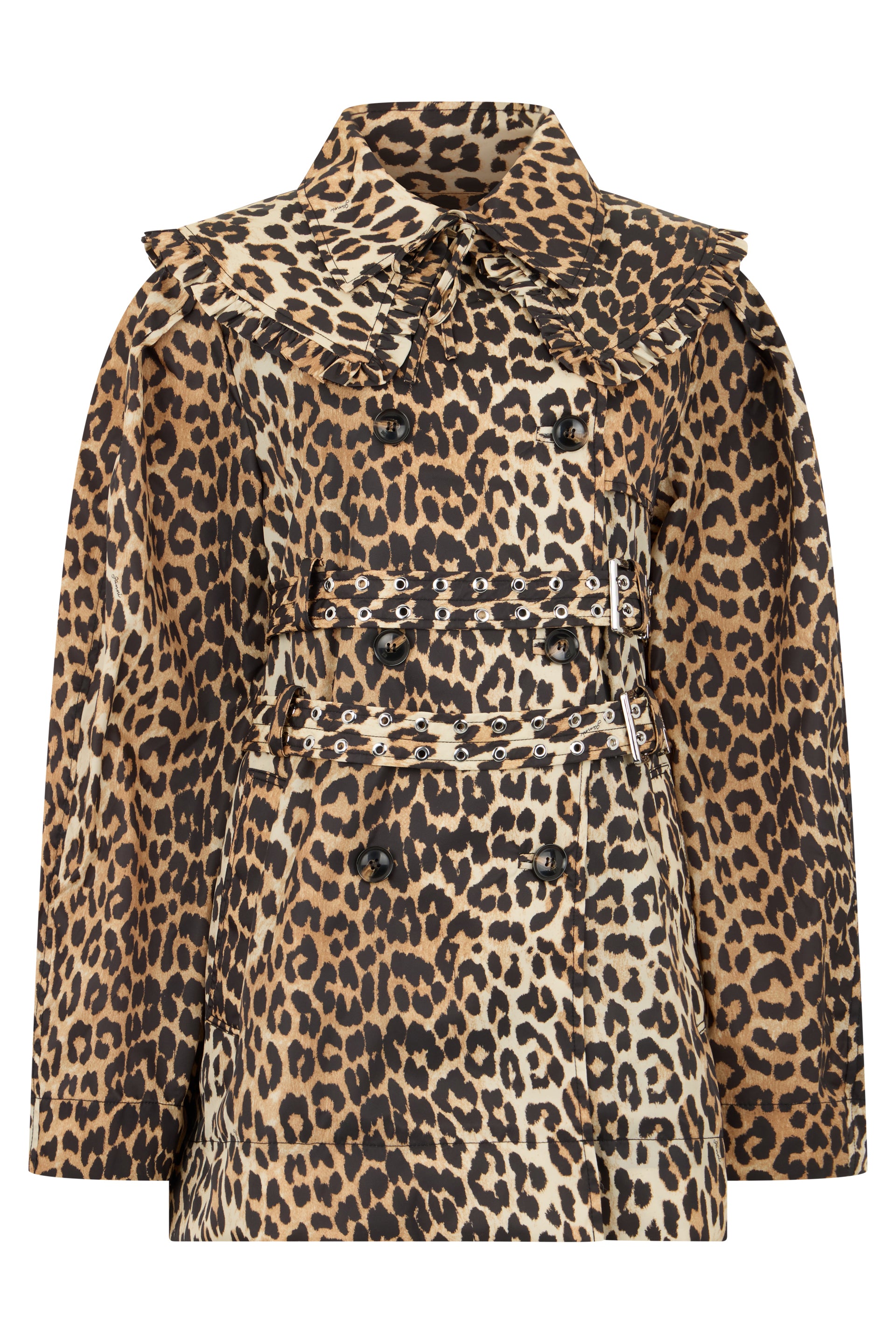 Ganni Cappotto corto leopardato con chiusura doppiopetto