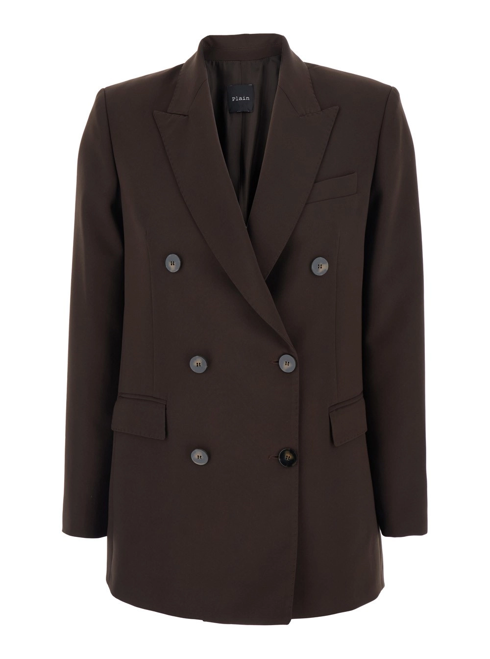 Leplain Giacca Doppiopetto con Revers a Lancia in Misto Lana Marrone Donna