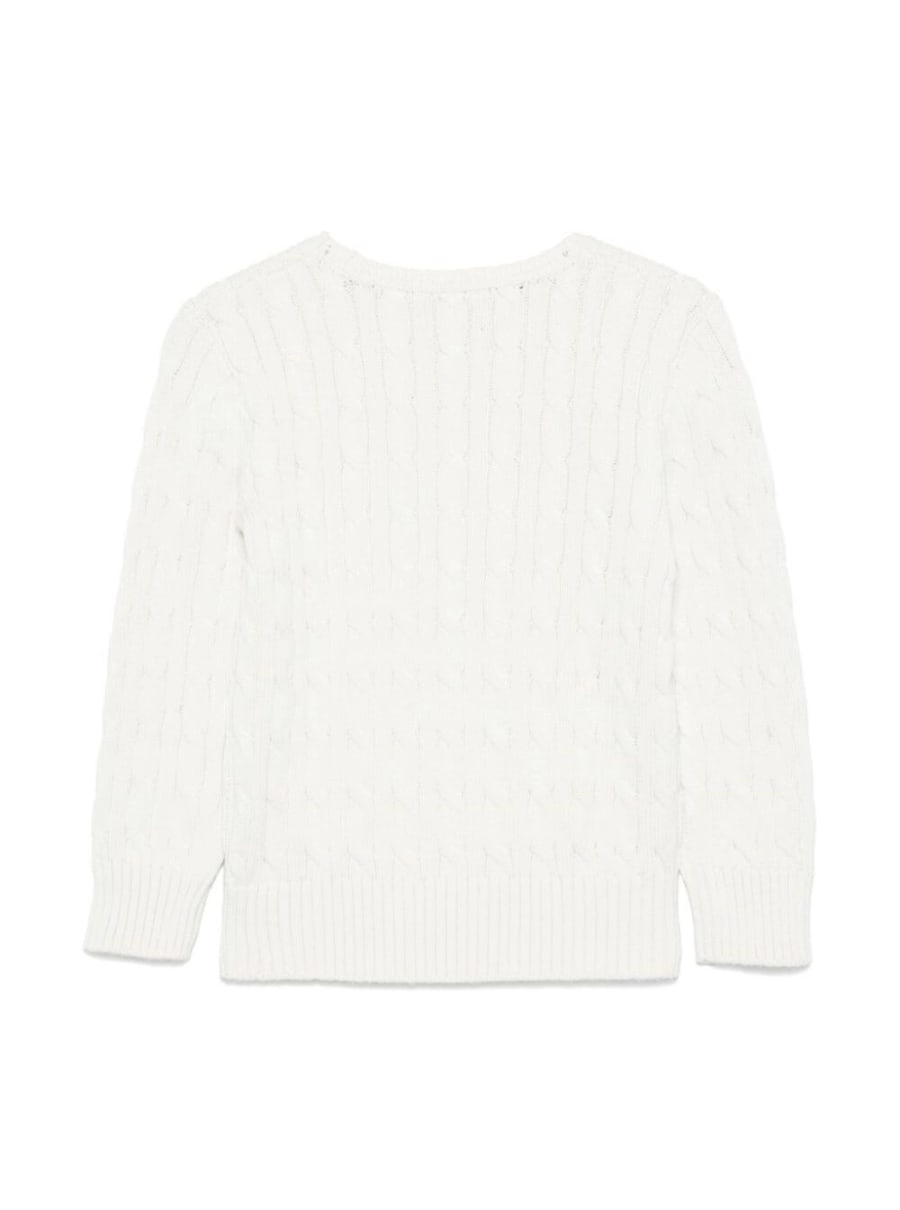 Polo ralph lauren kids Maglione a Trecce con Ricamo Cavallino in Cotone Bianco Bambino, view 2