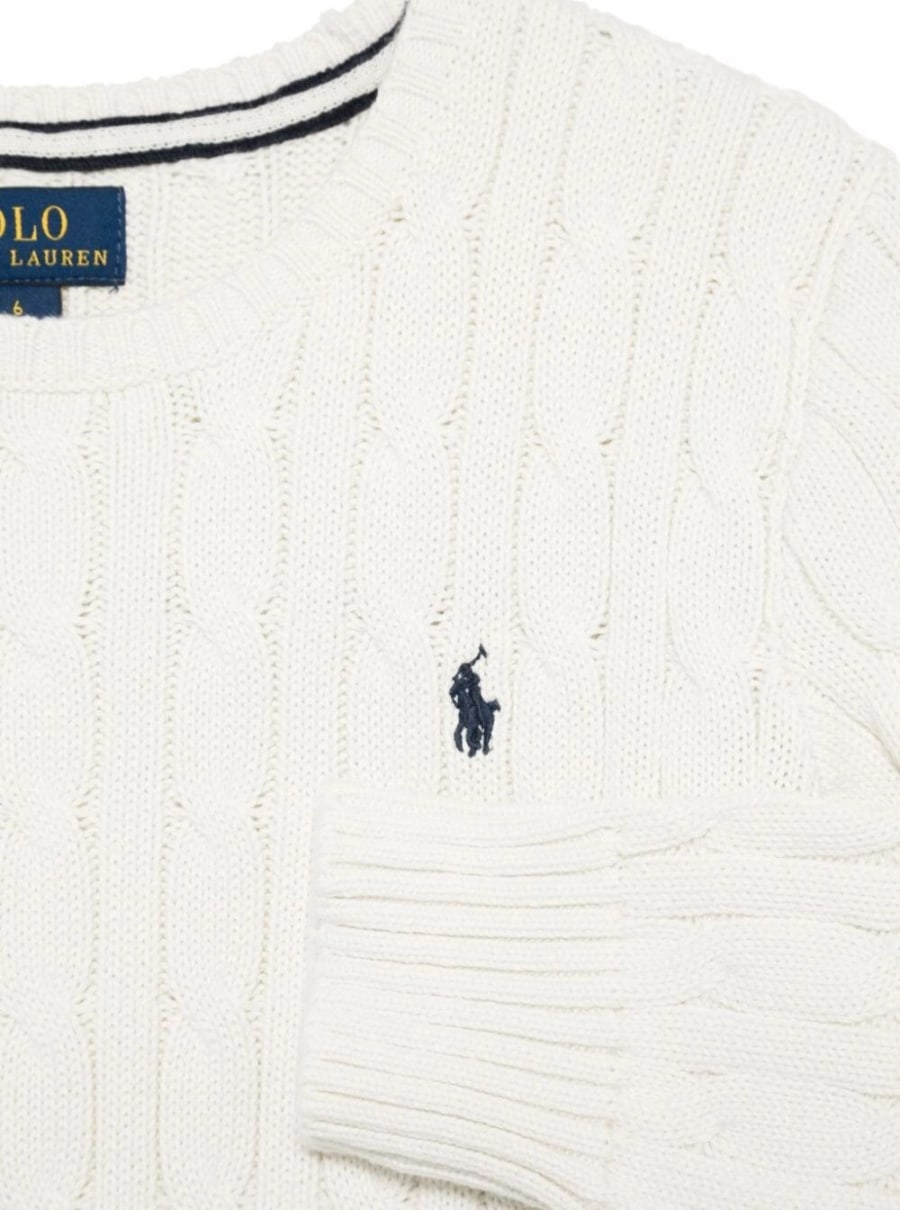 Polo ralph lauren kids Maglione a Trecce con Ricamo Cavallino in Cotone Bianco Bambino, view 3
