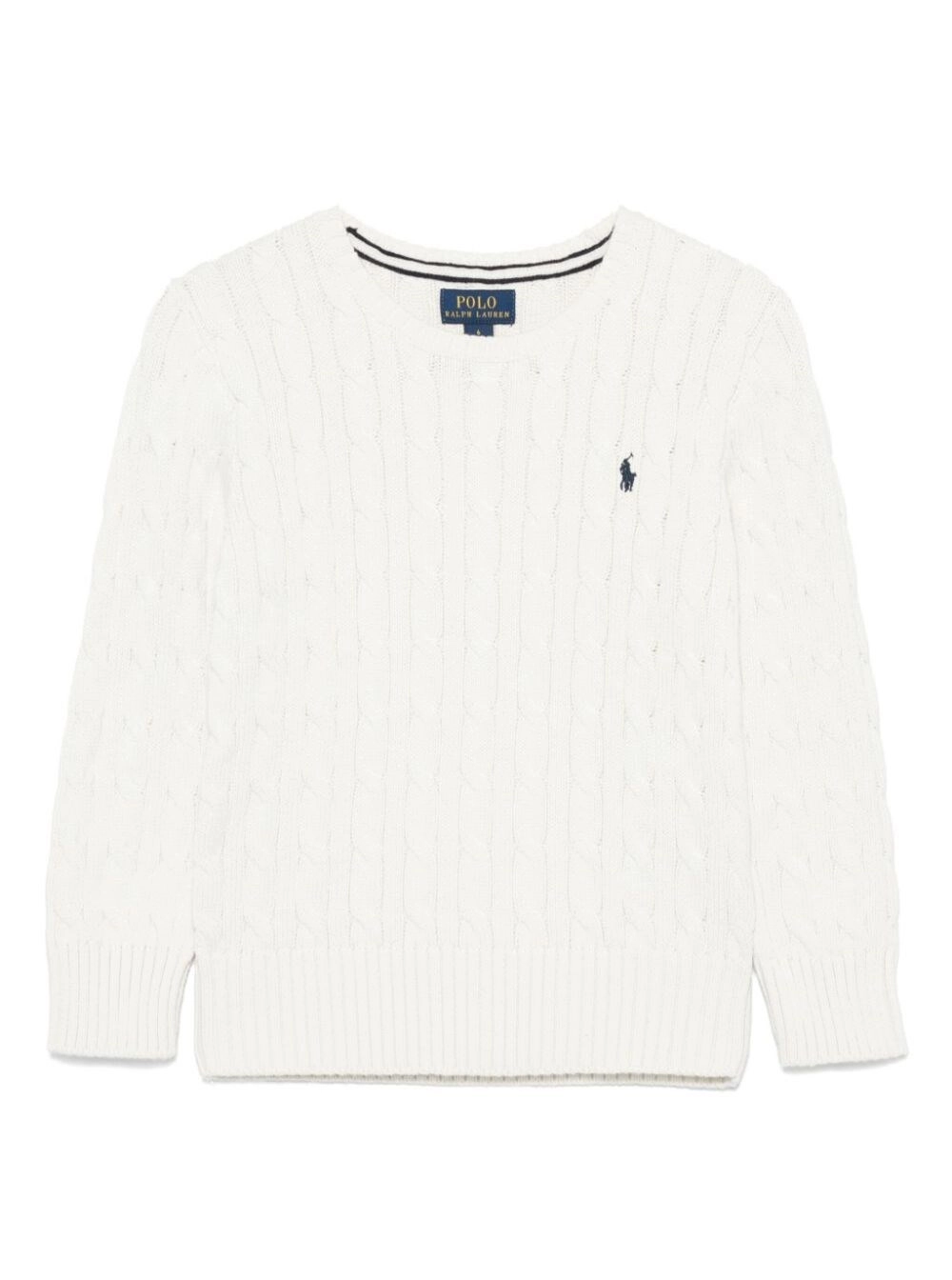 Polo ralph lauren kids Maglione a Trecce con Ricamo Cavallino in Cotone Bianco Bambino