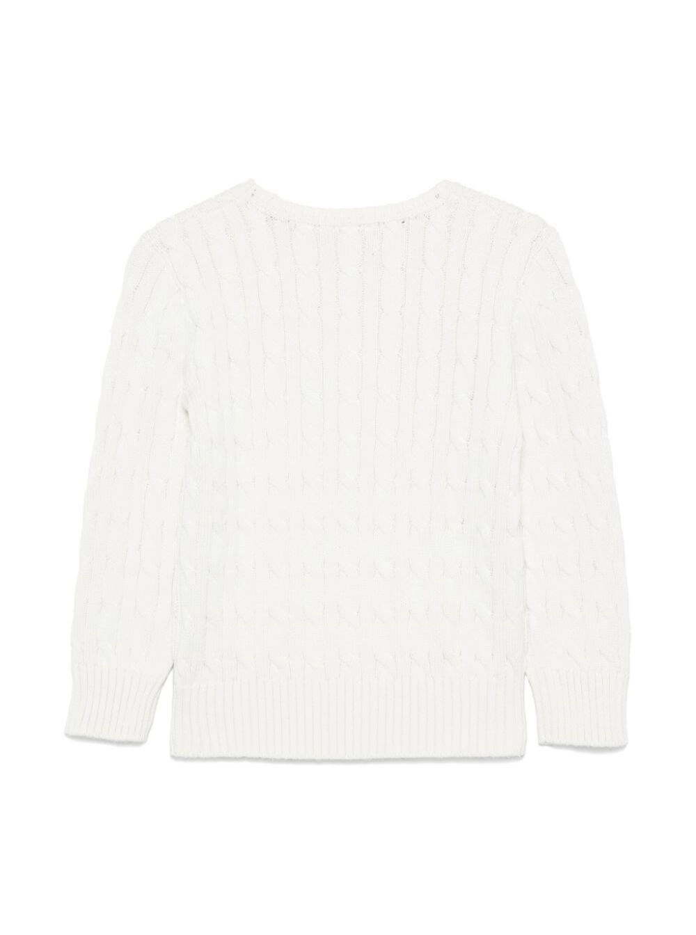 Polo ralph lauren kids Maglione a Trecce con Ricamo Cavallino in Cotone Bianco Bambino, view 2