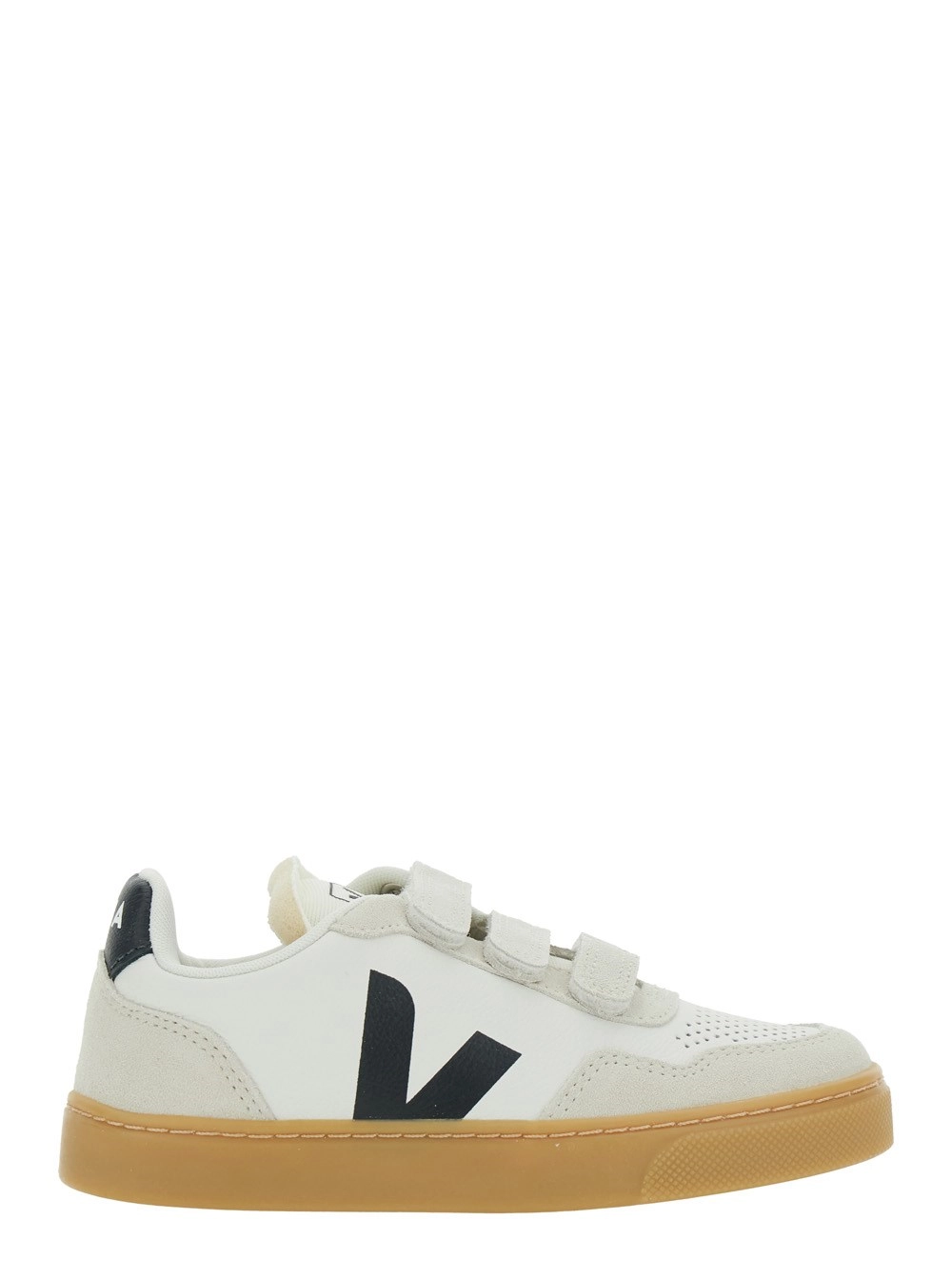 Veja kids Sneaker 'V-90' Low Top con Patch Logo sul Lato e Tallone a Contrasto con Logo Lettering in Pelle Bianca Bambino