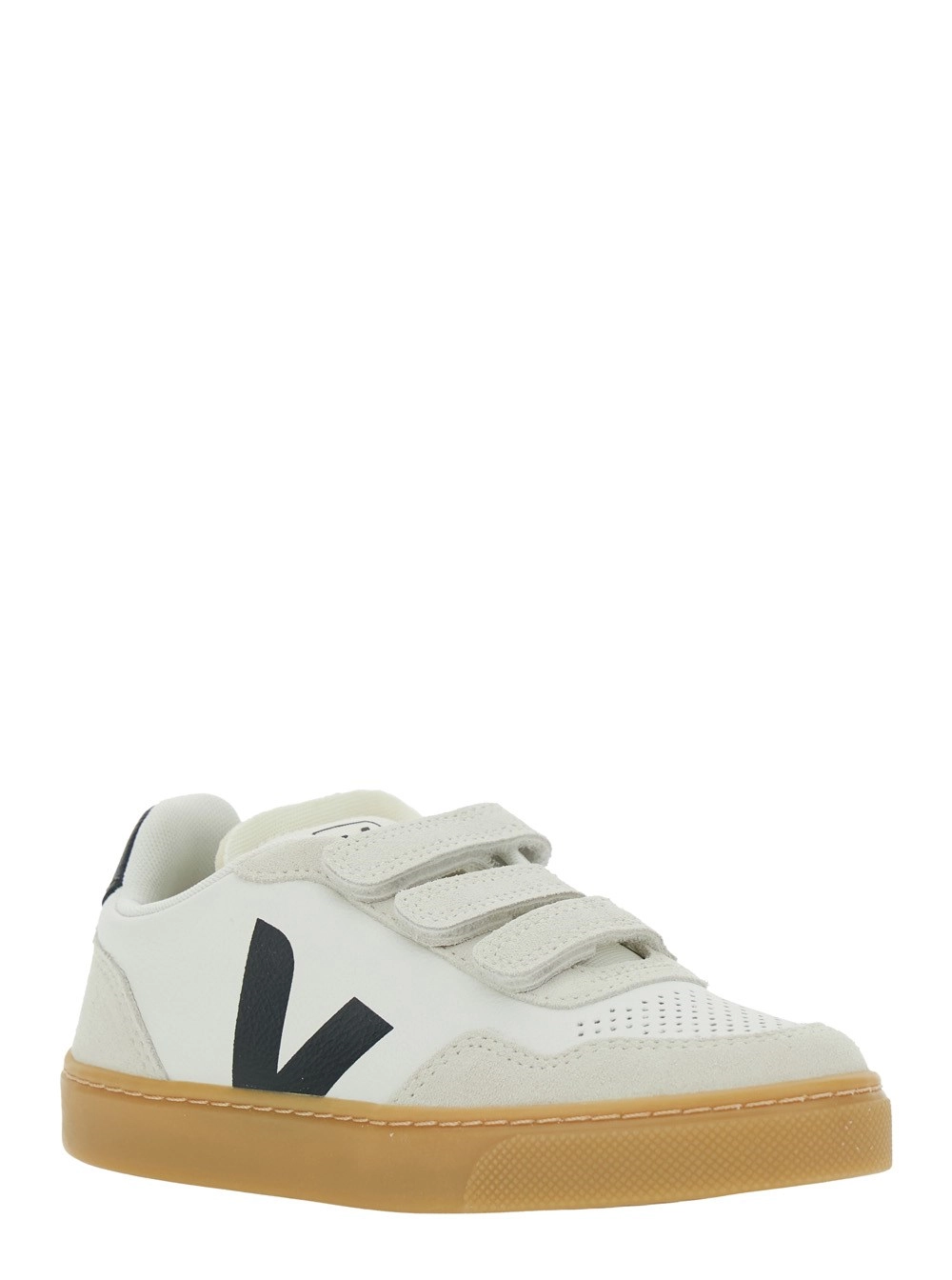 Veja kids Sneaker 'V-90' Low Top con Patch Logo sul Lato e Tallone a Contrasto con Logo Lettering in Pelle Bianca Bambino, view 2