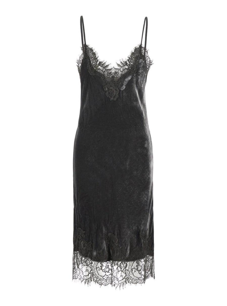 Gold hawk Abito con spalline sottili regolabili e dettagli in pizzo in velluto grigio donna