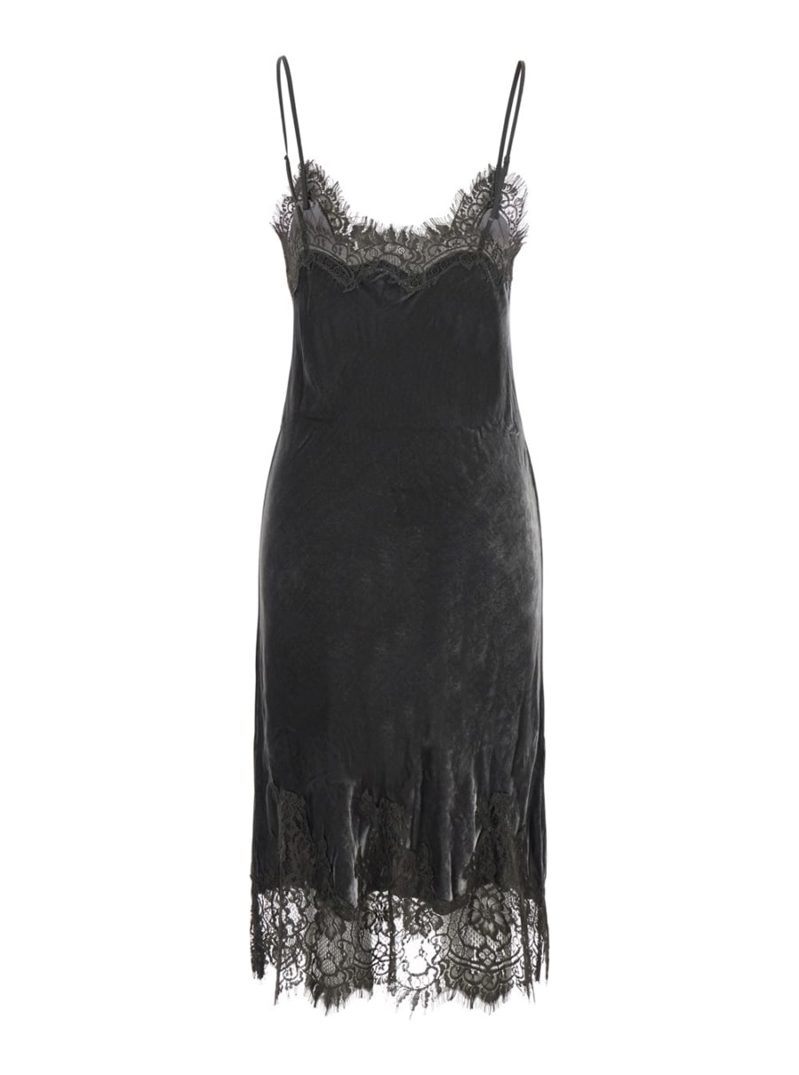 Gold hawk Abito con spalline sottili regolabili e dettagli in pizzo in velluto grigio donna, view 2