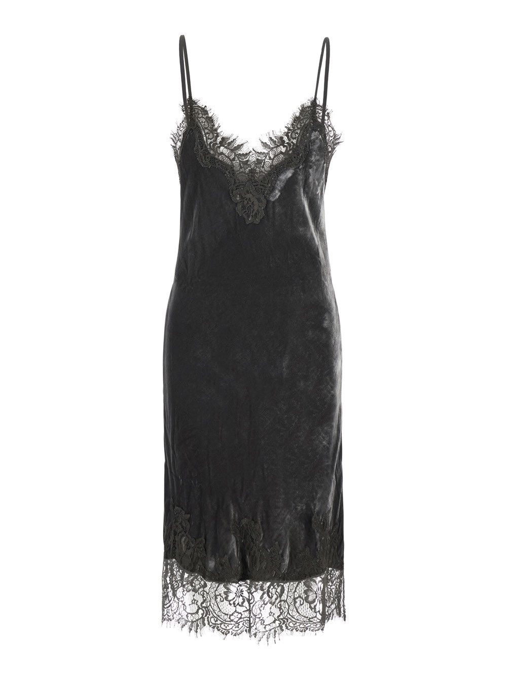 Gold hawk Abito con spalline sottili regolabili e dettagli in pizzo in velluto grigio donna