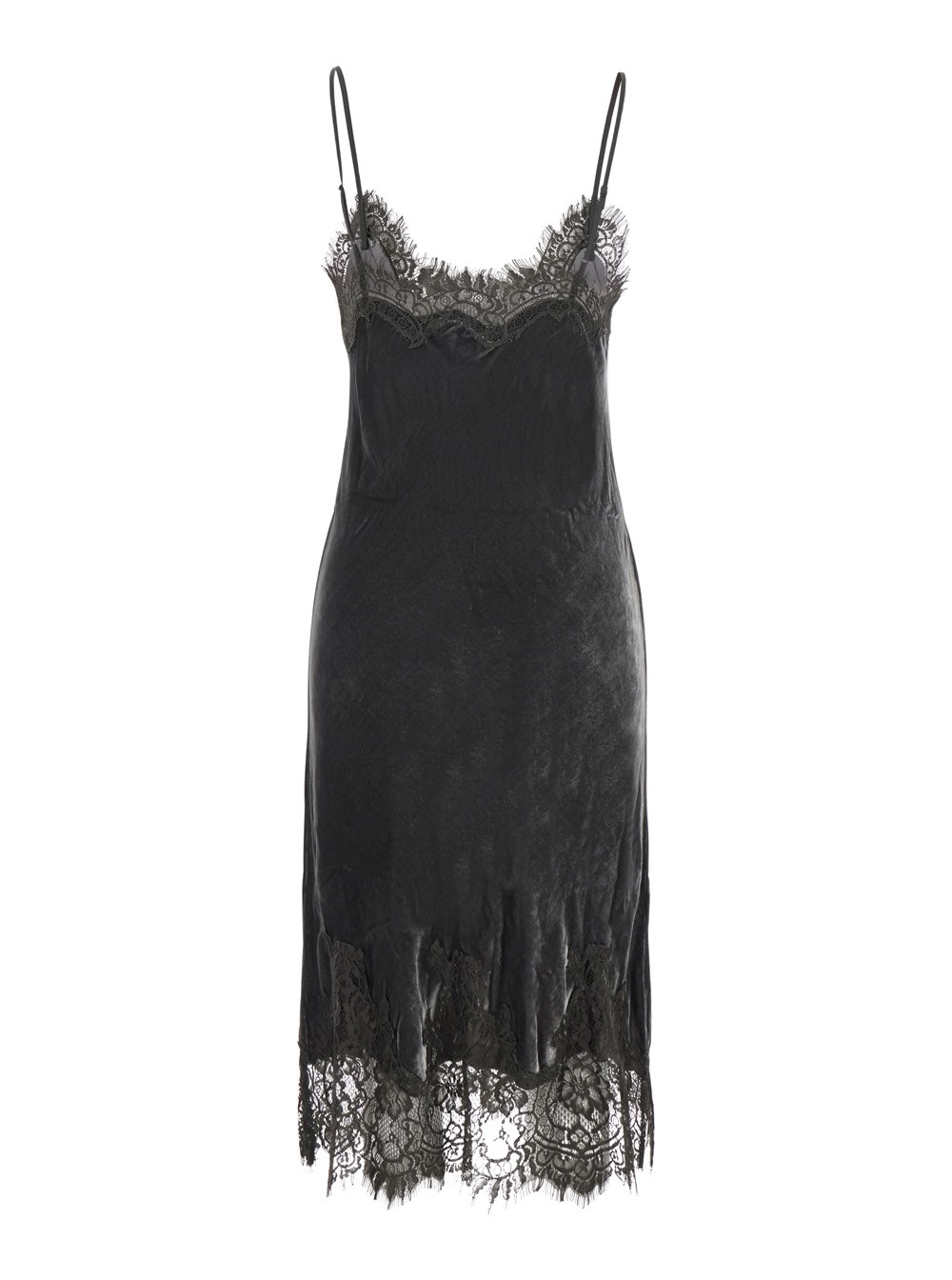 Gold hawk Abito con spalline sottili regolabili e dettagli in pizzo in velluto grigio donna, view 2