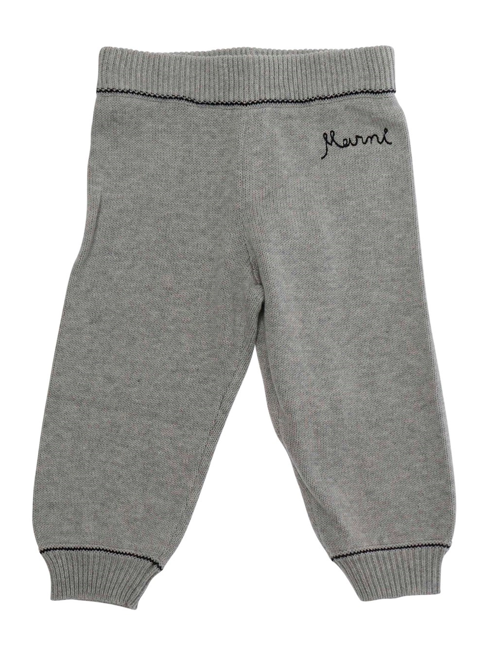 Marni kids Pantalone con Vita e Orlo a Coste e Ricamo Logo Lettering sul Fronte in Cotone Grigio Baby