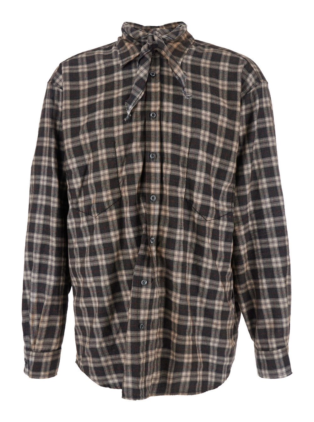 Dsquared2 Camicia 'D2 x Magliano' con Dettaglio Nodo sul Fronte e Motivo Check All-Over in Cotone Marrone Uomo