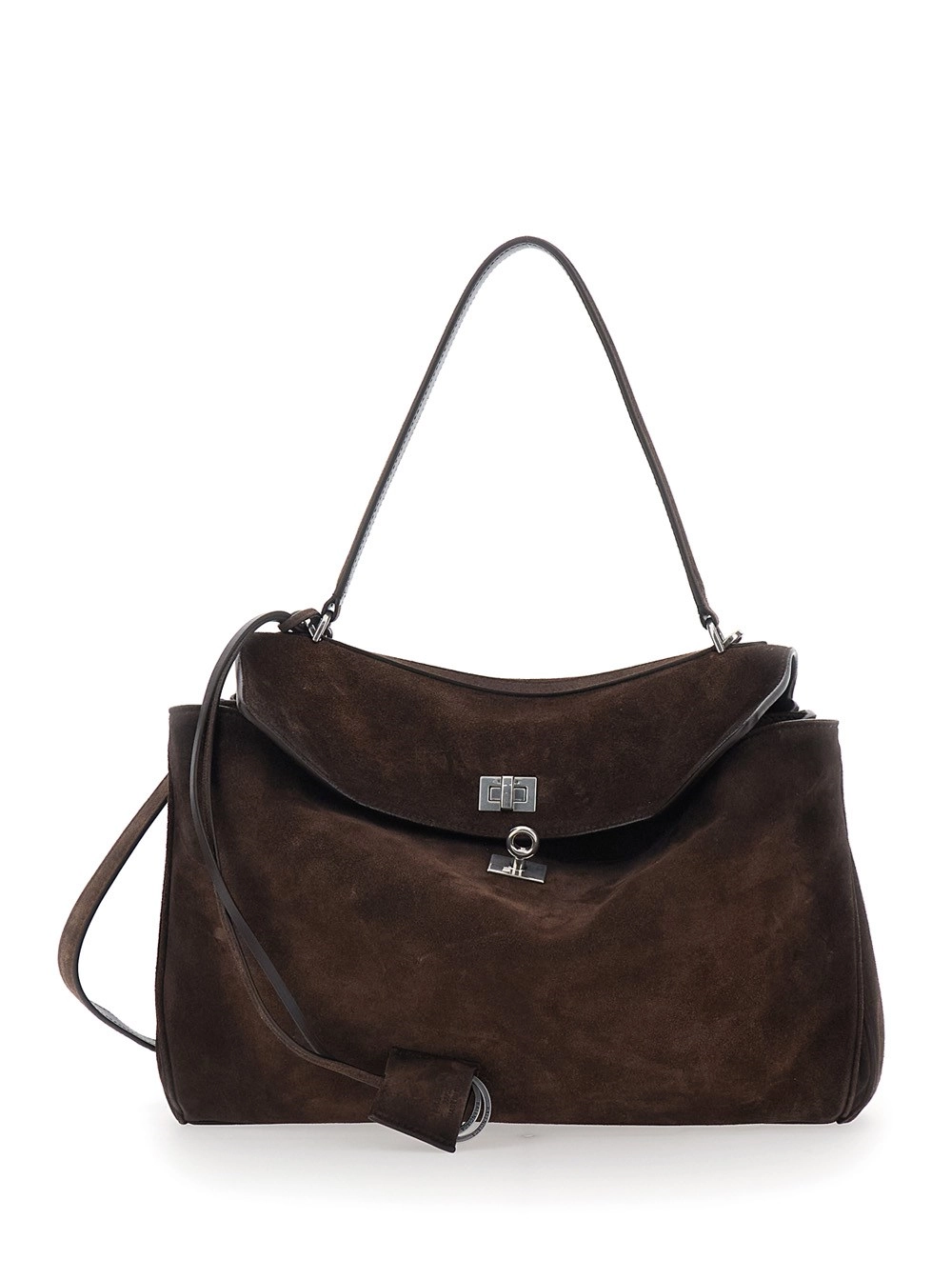 Balenciaga Borsa a Spalla 'Rodeo Media' con Tracolla Removibile in Pelle Marrone Donna