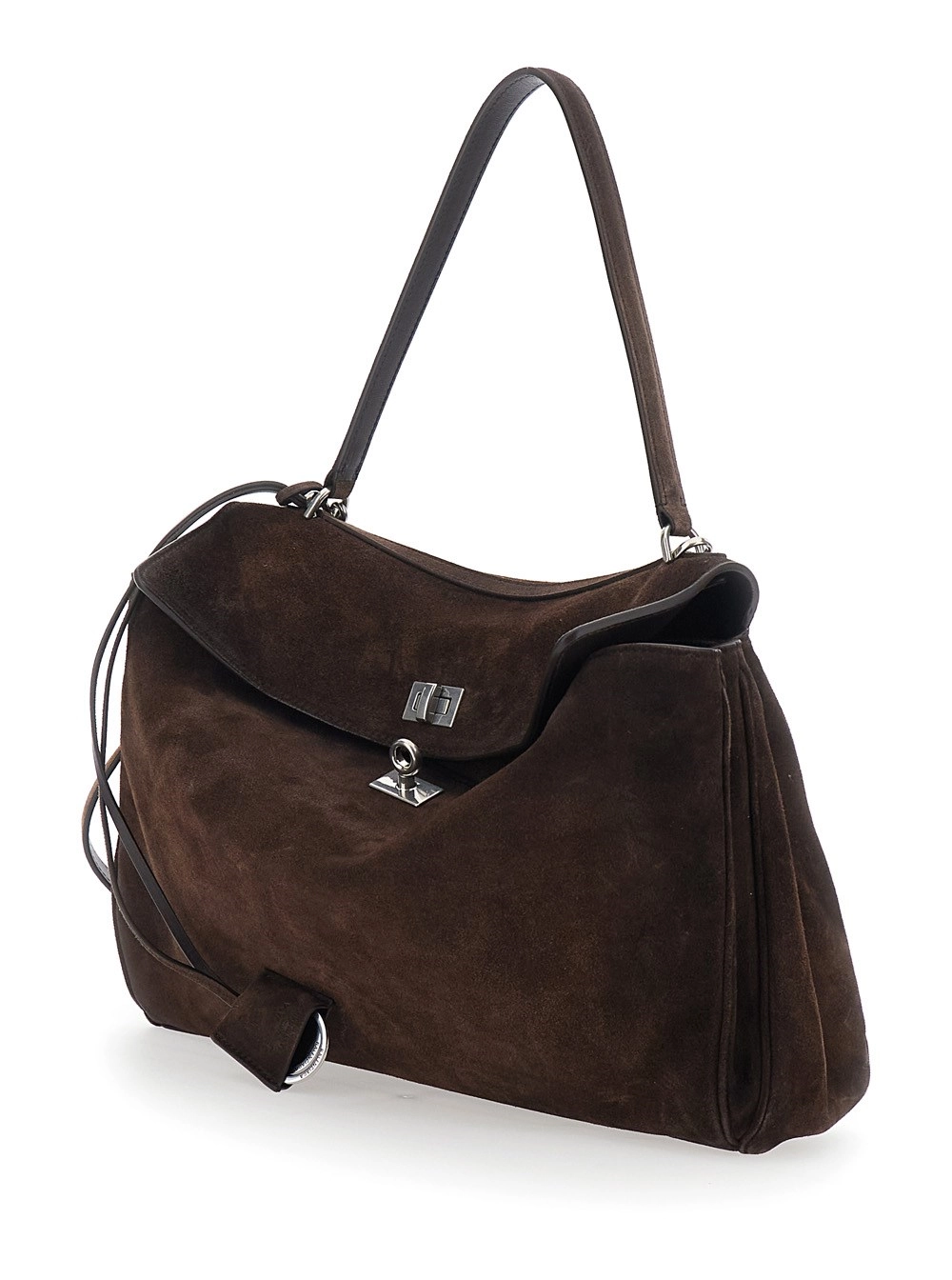 Balenciaga Borsa a Spalla 'Rodeo Media' con Tracolla Removibile in Pelle Marrone Donna, view 2