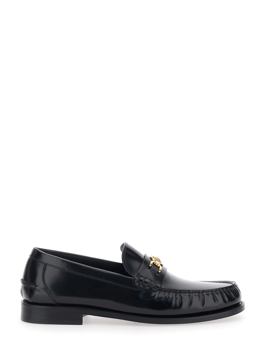 Versace Mocassini con Dettaglio Medusa Head Metallico in Pelle Neri Uomo