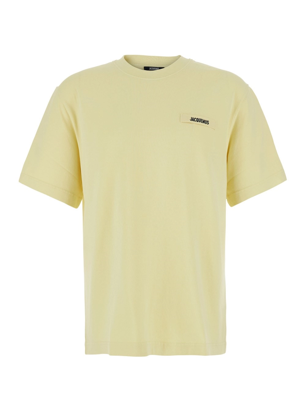 Jacquemus T-Shirt 'Le T-Shirt Gros Grain' Girocollo con patch logo sul fronte in cotone gialla uomo