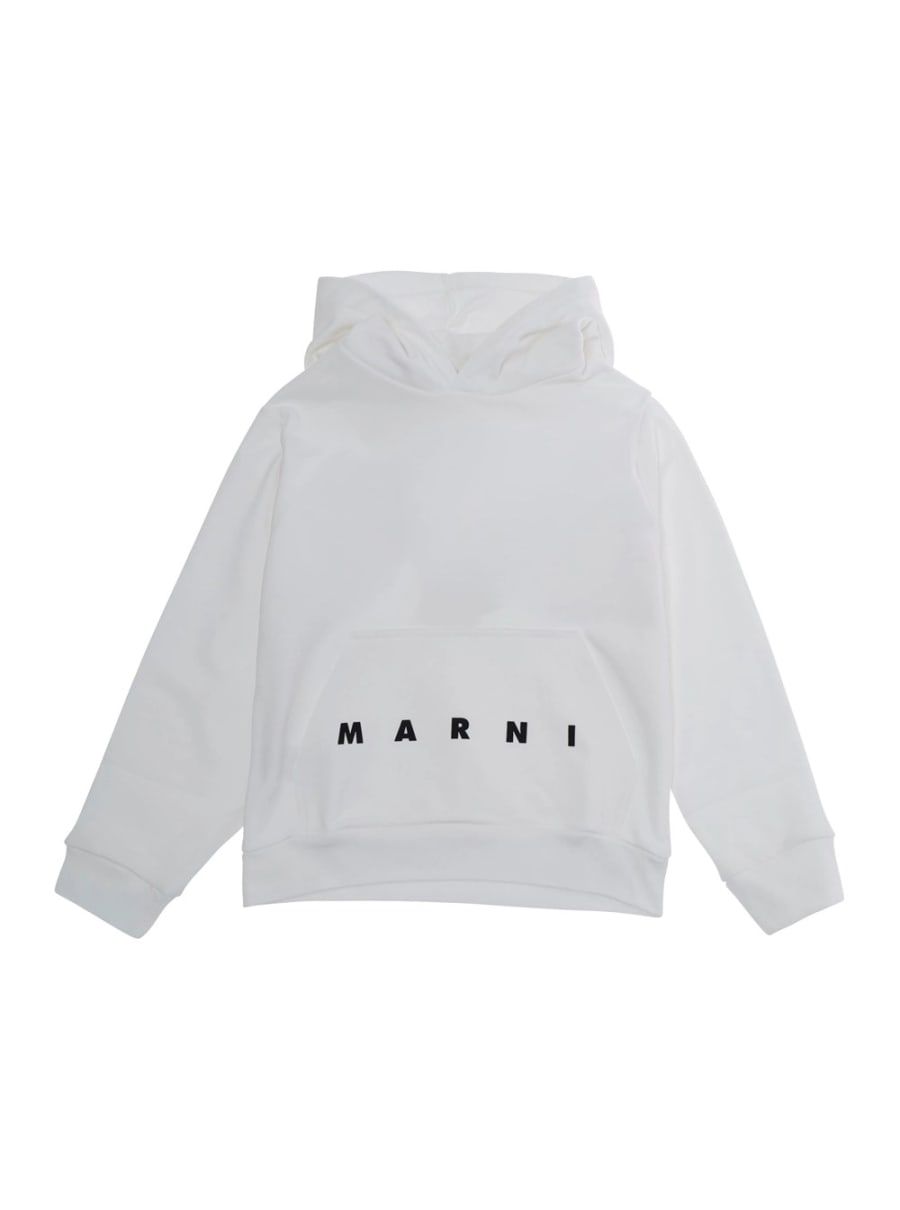 Marni kids Felpa con tasca a marsupio e logo lettering sul fronte in Cotone Bianca bambino