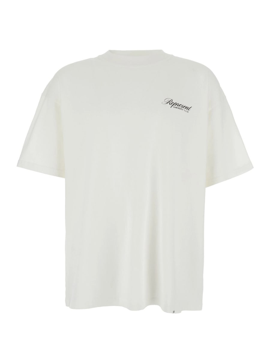 Represent T-Shirt 'Owners Club' Girocollo con Stampa Fronte e Retro in Cotone Bianco Uomo