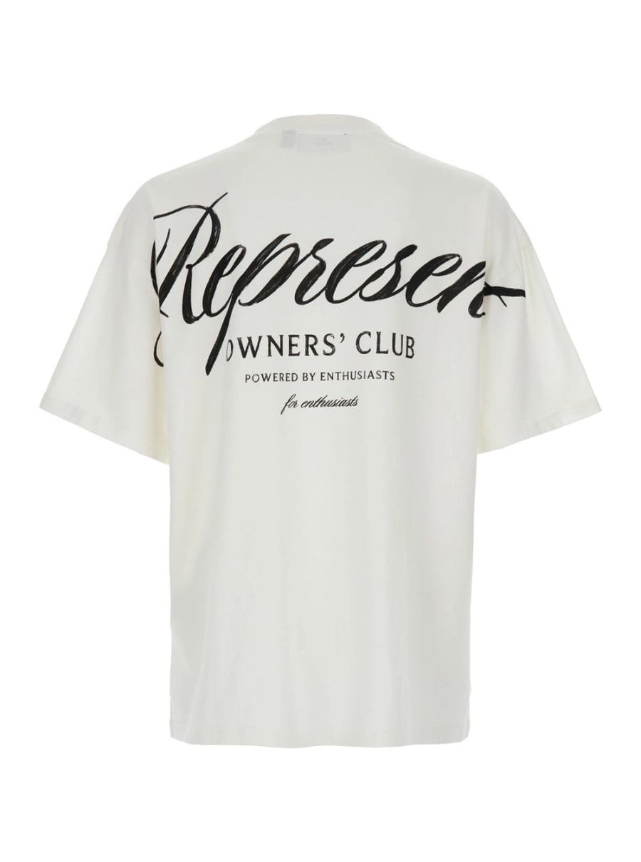 Represent T-Shirt 'Owners Club' Girocollo con Stampa Fronte e Retro in Cotone Bianco Uomo, view 2