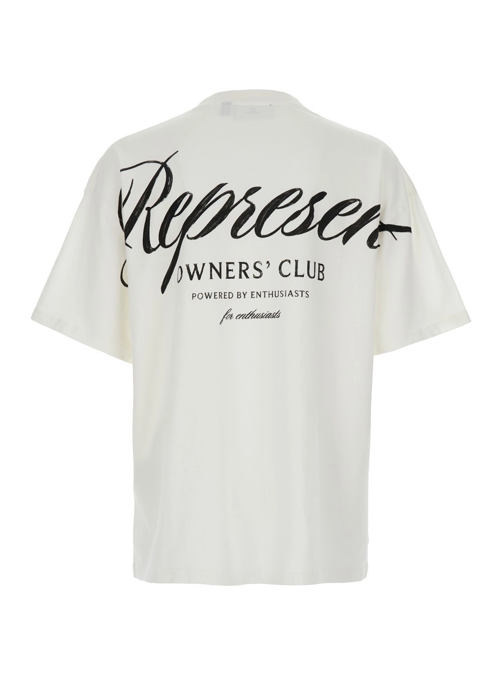 Represent T-Shirt 'Owners Club' Girocollo con Stampa Fronte e Retro in Cotone Bianco Uomo, view 2