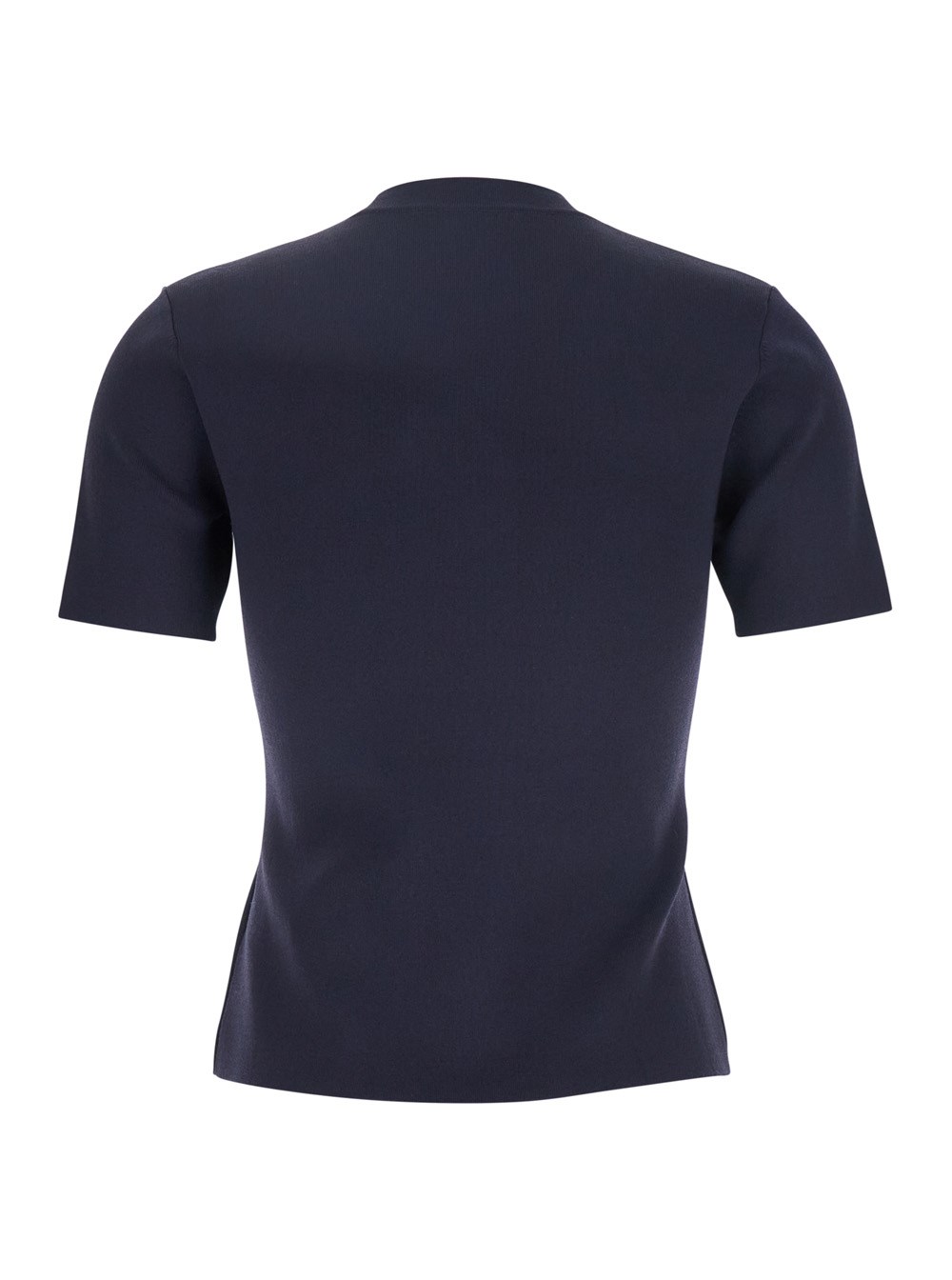 Max Mara T-Shirt Girocollo con Logo Lettering Tono su Tono sul Fronte in Misto Viscosa Blu Donna, view 2