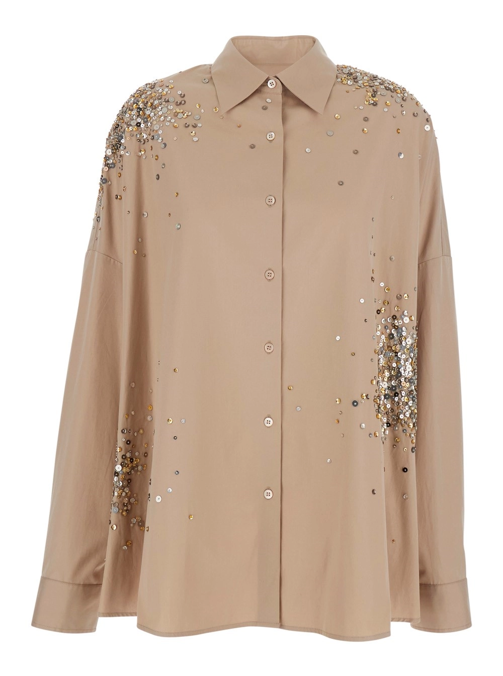 Dries Van Noten Camicia 'Casia' con Colletto Classico e Ricamo con Strass All-Over in Cotone Beige Donna