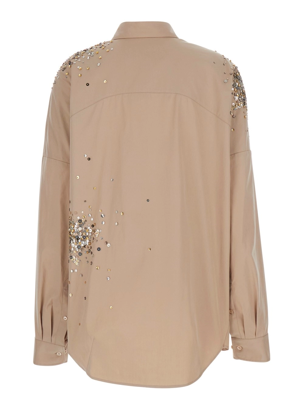 Dries Van Noten Camicia 'Casia' con Colletto Classico e Ricamo con Strass All-Over in Cotone Beige Donna, view 2
