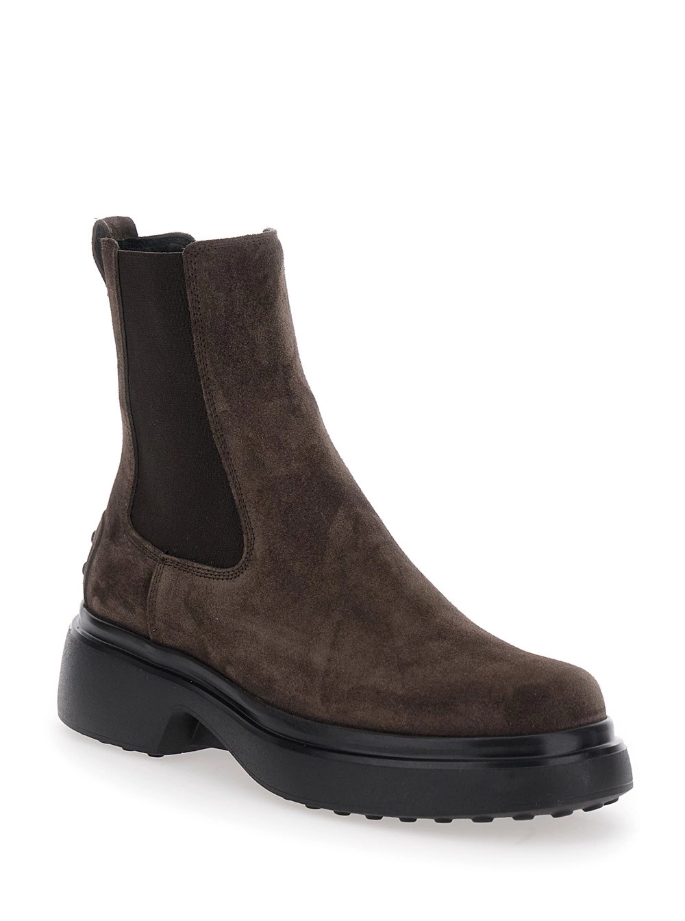 Tod's Stivaletti alla Caviglia con Dettagli Elasticizzati sul Lato e Suola Chunky in Pelle Scamosciata Marroni Donna, view 2