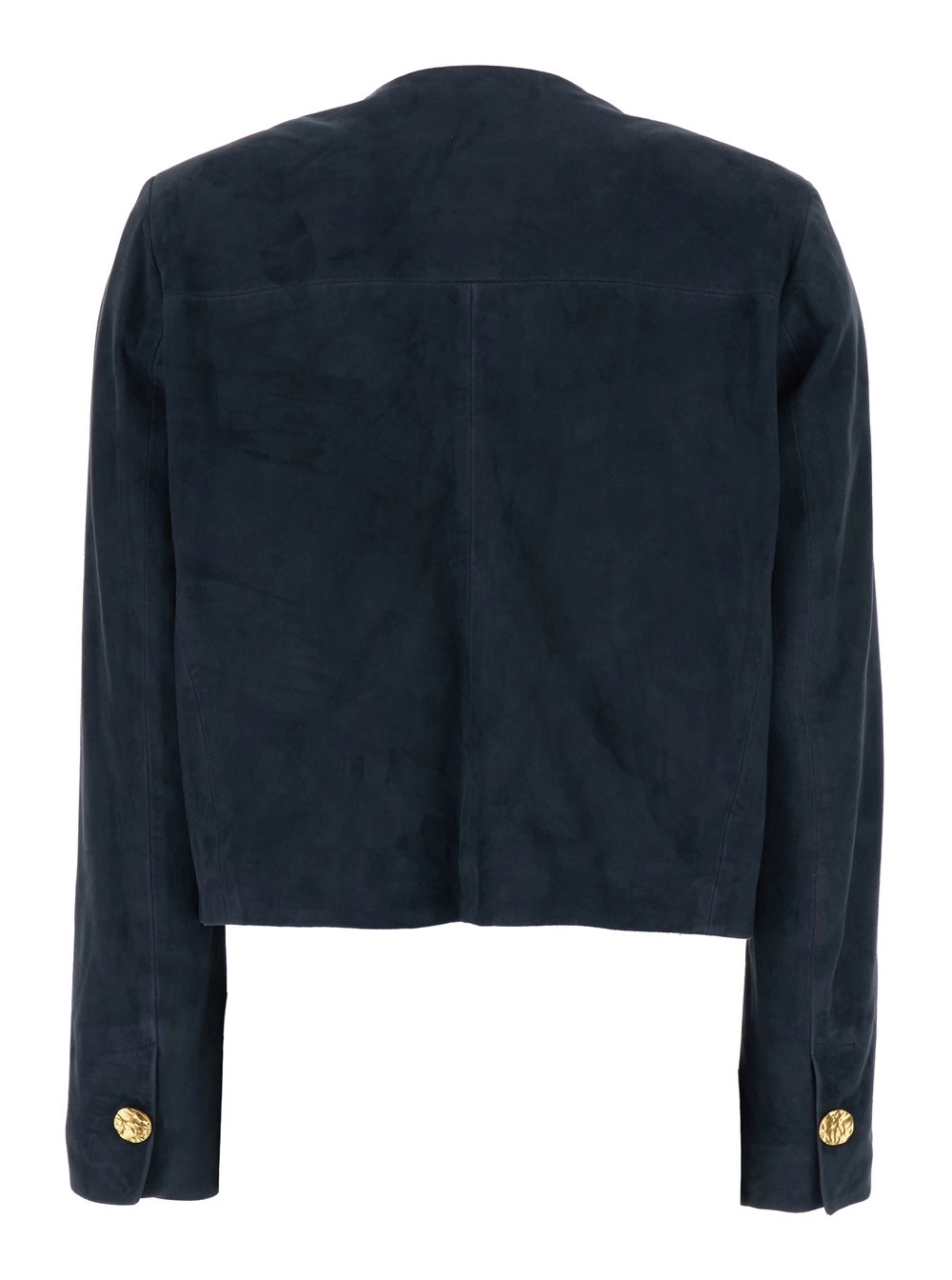 Arma Giubbotto 'Lorenne' con Scollo Rotondo e Tasche Applicate sul Fronte in Suede Blu Donna, view 2