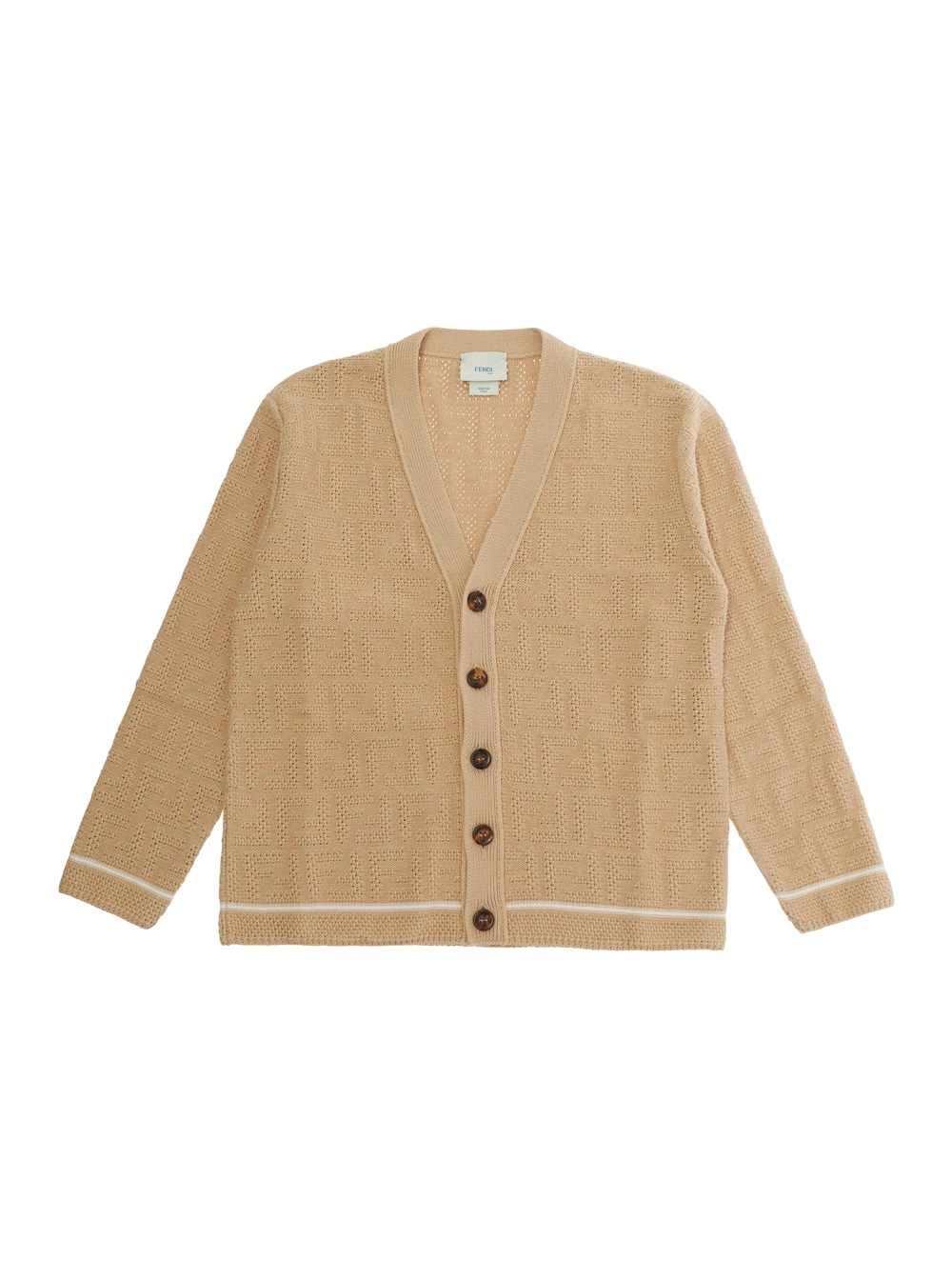 Fendi kids Cardigan con Scollo a V in Cotone FF Beige Bambino