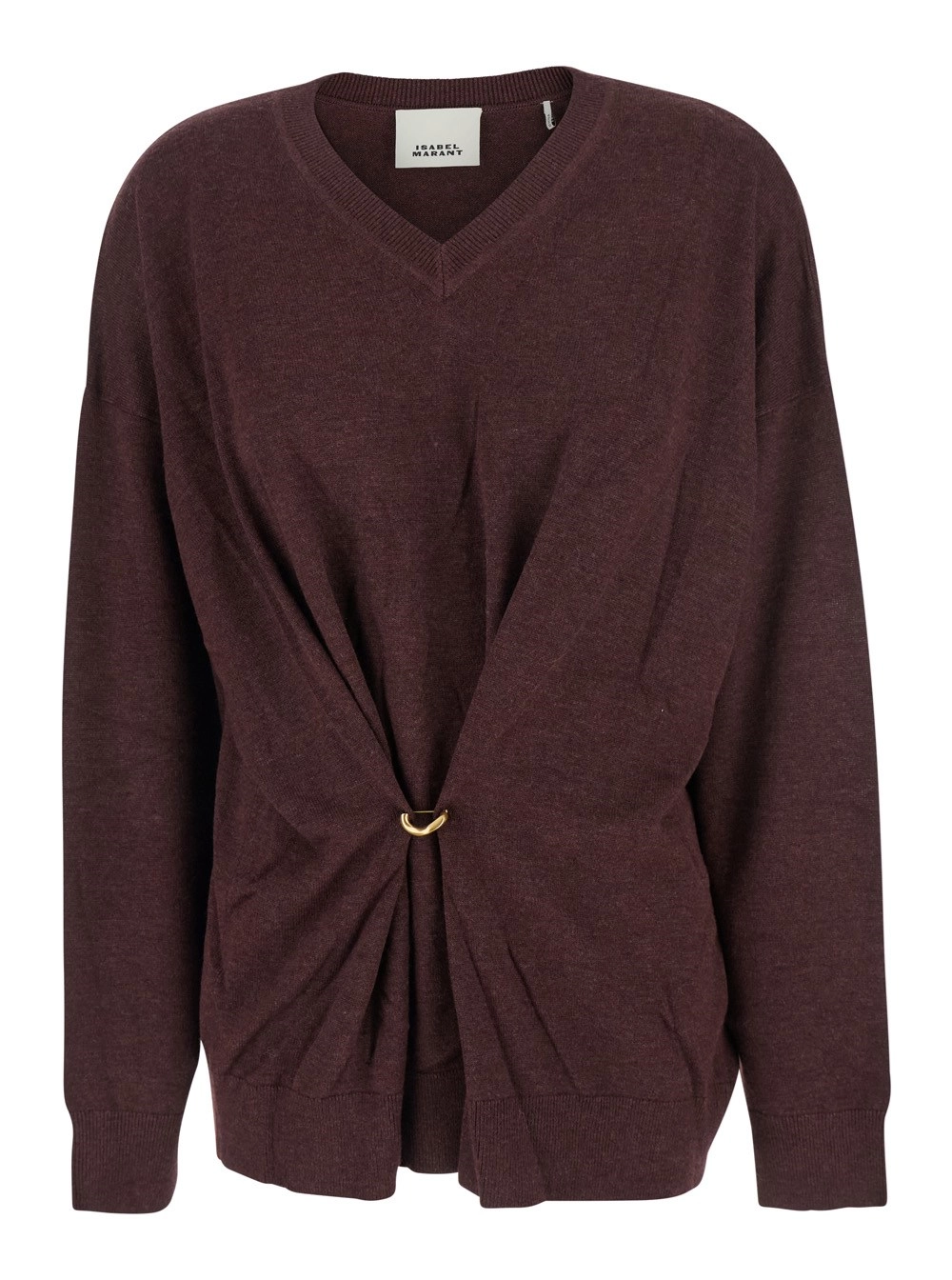 Isabel Marant MAglia con Scollo a V e Dettaglio Anello in Vita in Tessuto Bordeaux Donna