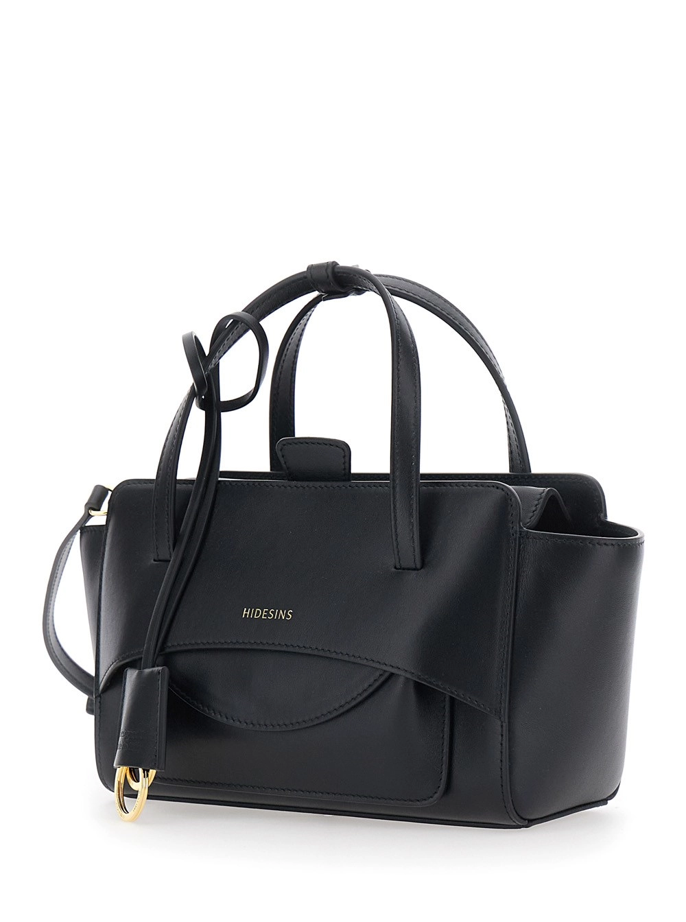 Hidesins Borsa a Mano Piccola con Tracolla Regolabile e Tasca sul Fronte in Pelle Nera Donna, view 2
