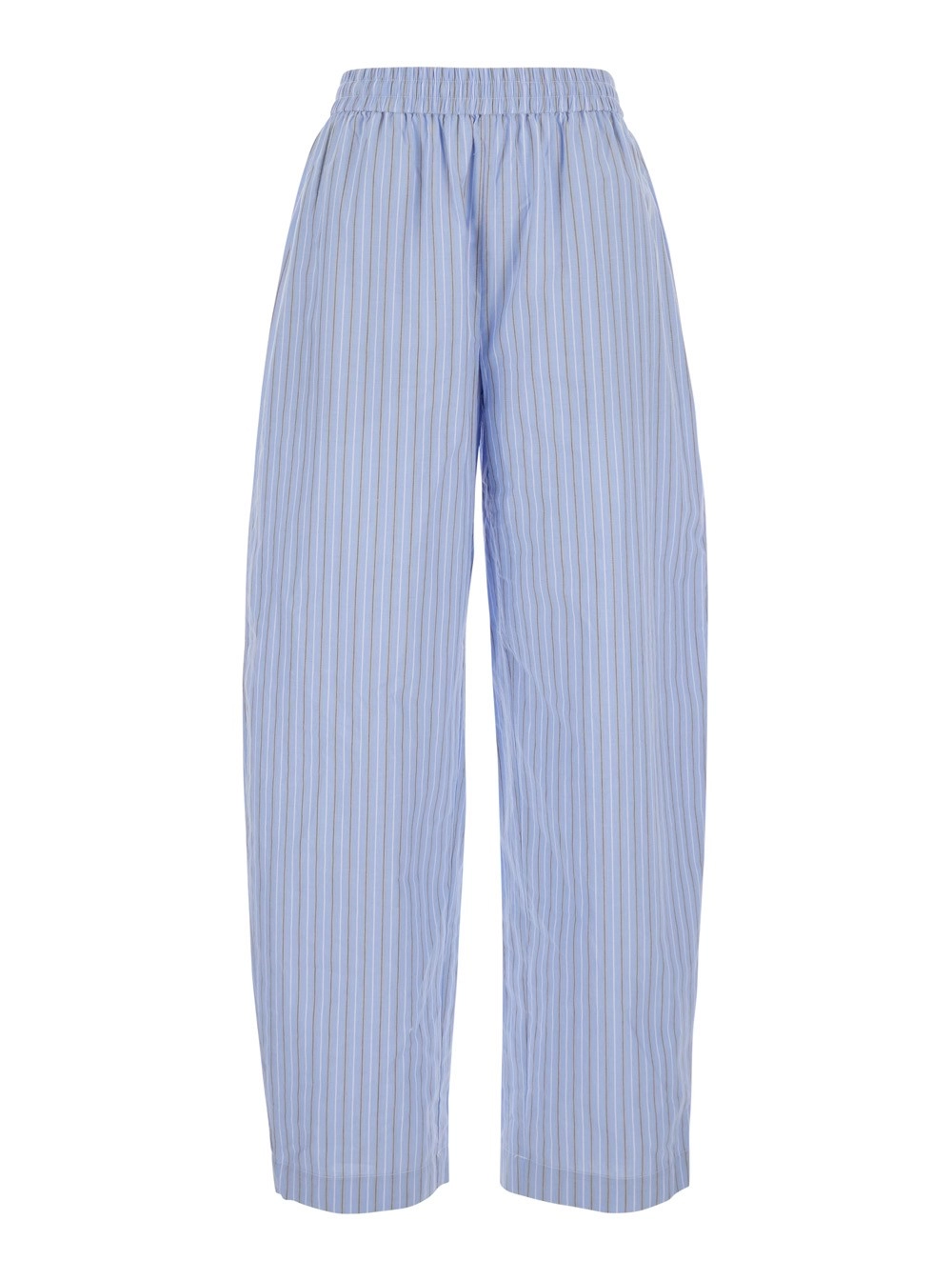 Rotate Pantaloni Azzurri con Vita Elasticizzata e Design a Righe in Popeline di Cotone Donna