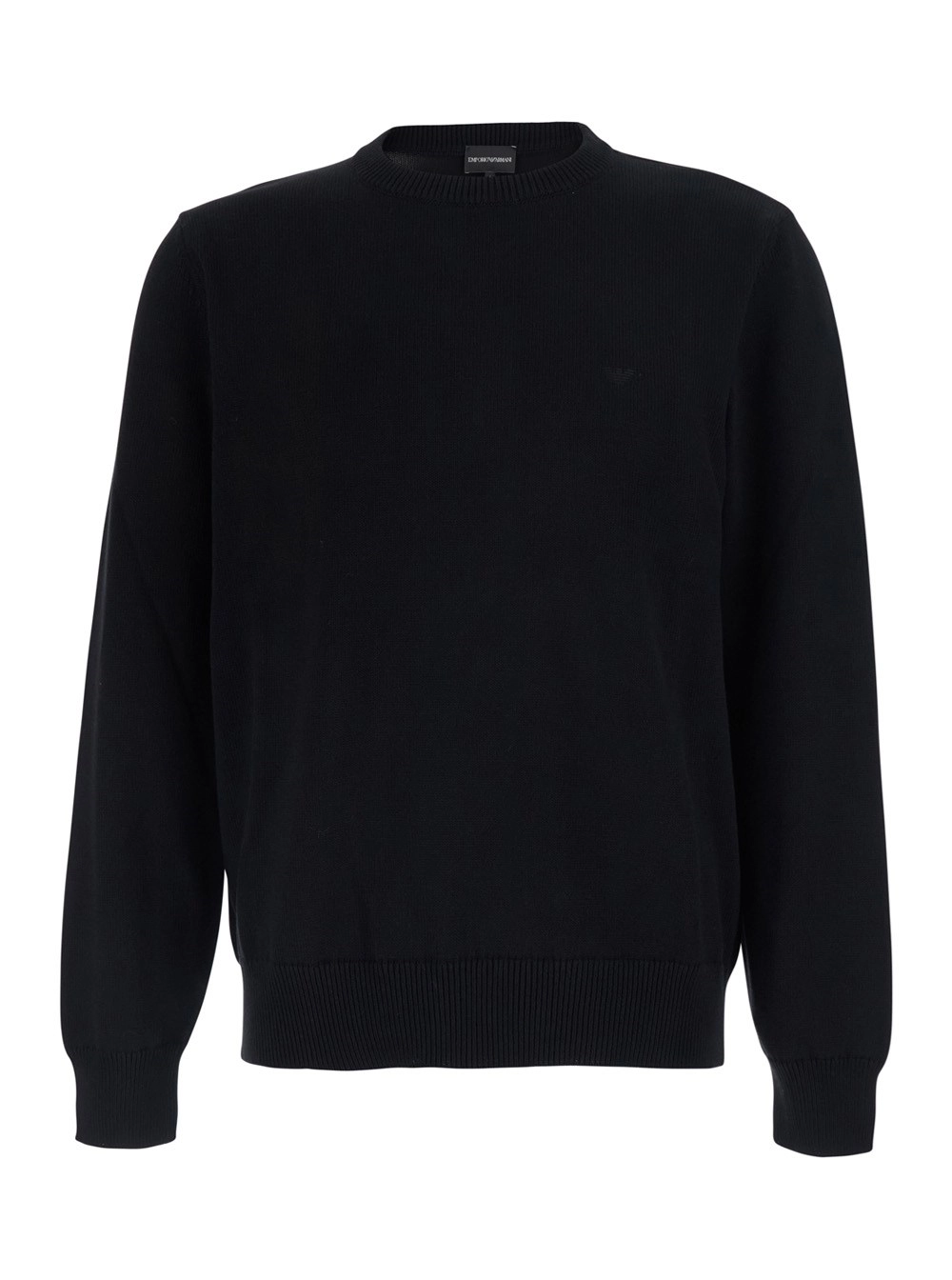 Emporio Armani Maglione Girocollo con Lavorazione a Maglia in Cotone Nero Uomo