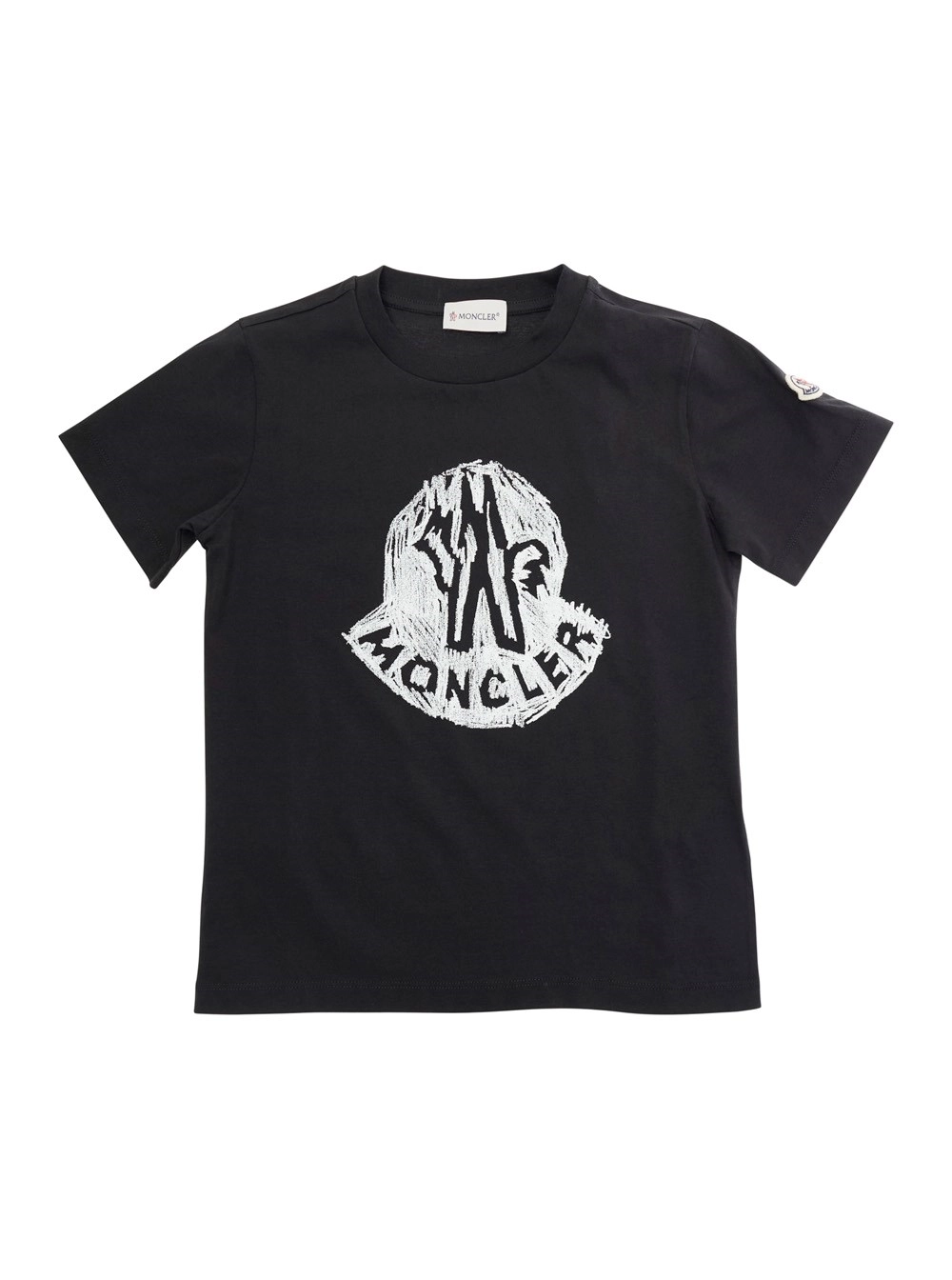 Moncler kids T-shirt con Logo Stampa sul Fronte in Cotone Nera bambino