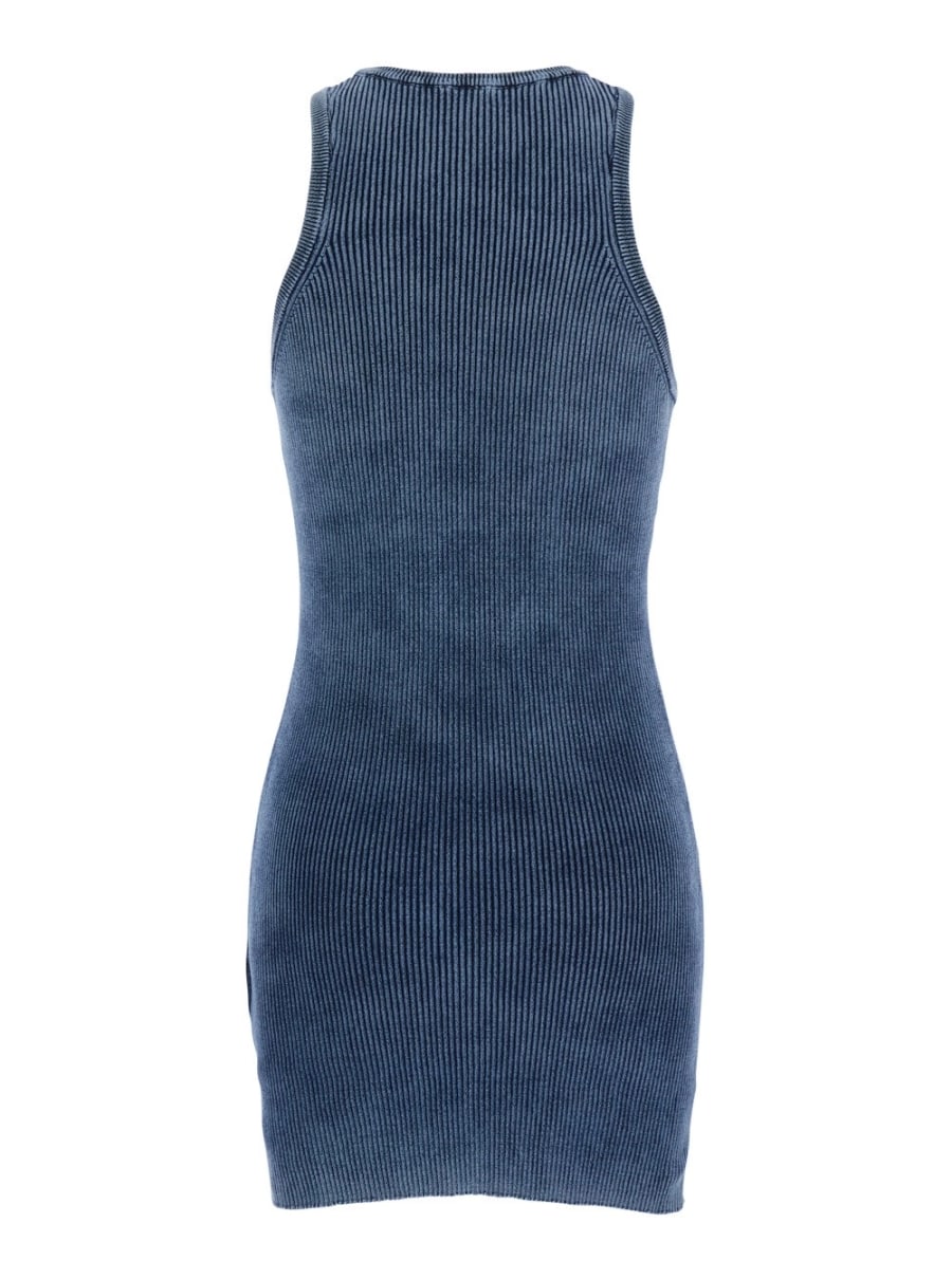 Diesel Abito Girocollo Smanicato con Cut-Out con Logo sul Fronte in Cotone a Coste Blu Donna, view 2