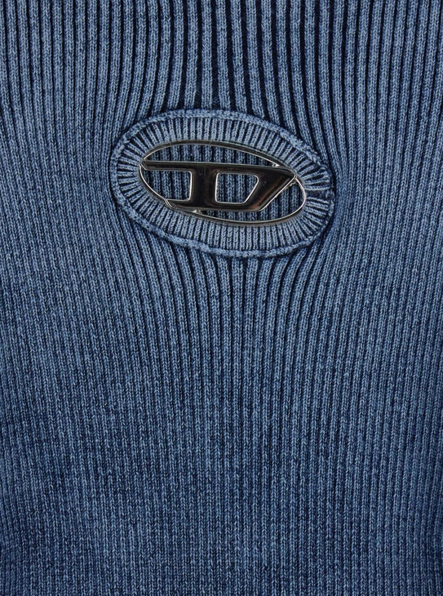 Diesel Abito Girocollo Smanicato con Cut-Out con Logo sul Fronte in Cotone a Coste Blu Donna, view 3