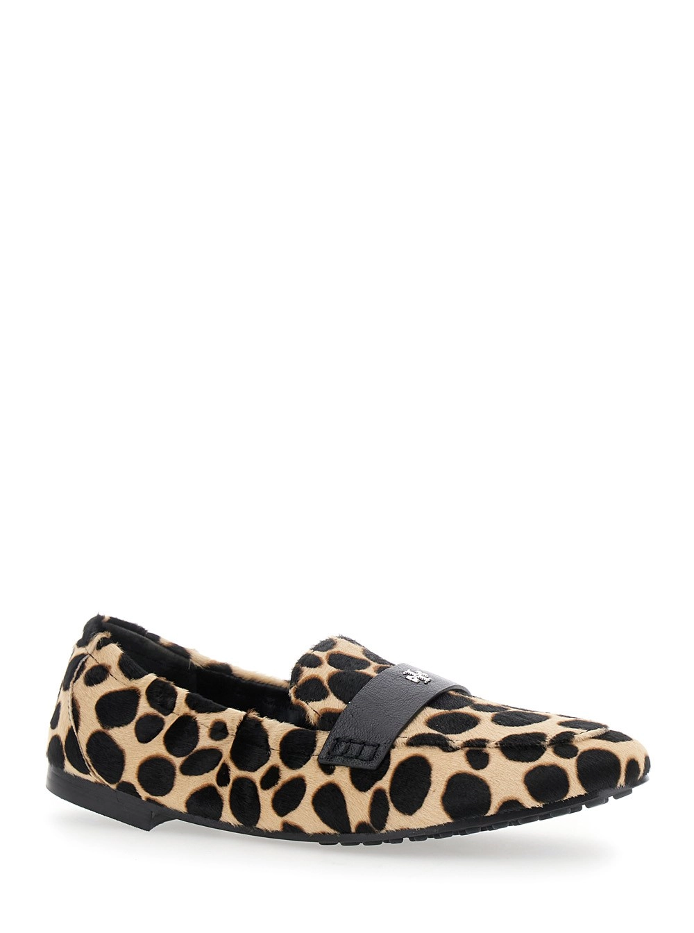 Tory Burch Mocassini con Logo sul Fronte e Motivo Animalier in Pelle Beige Donna, view 2