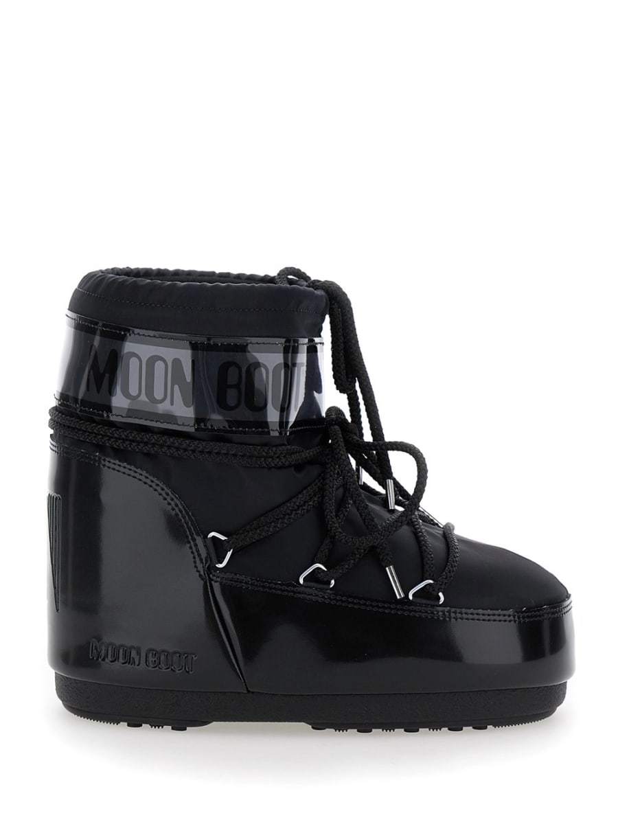 Moon boot Stivaletti da neve con maxi stampa logo sul lato e suola piatta in gomma neri donna
