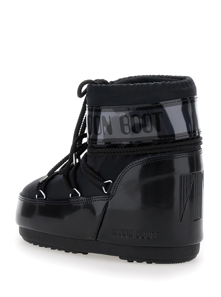 Moon boot Stivaletti da neve con maxi stampa logo sul lato e suola piatta in gomma neri donna, view 3