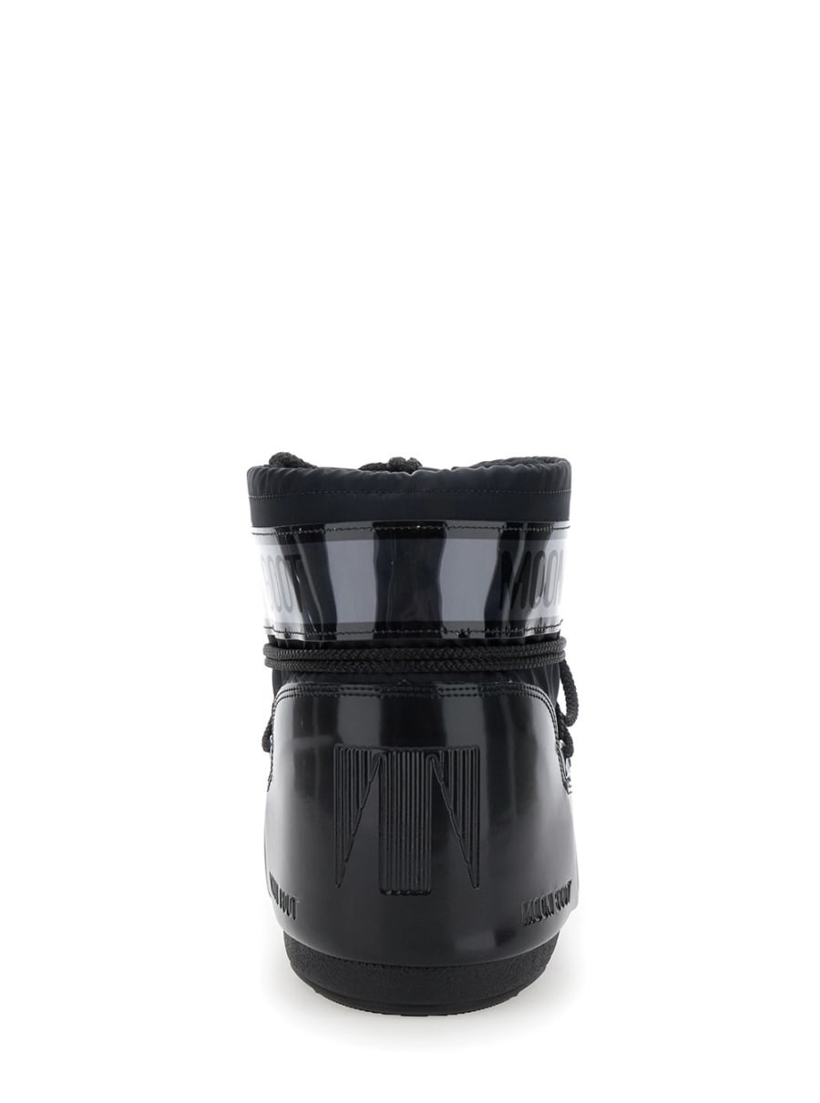 Moon boot Stivaletti da neve con maxi stampa logo sul lato e suola piatta in gomma neri donna, view 4