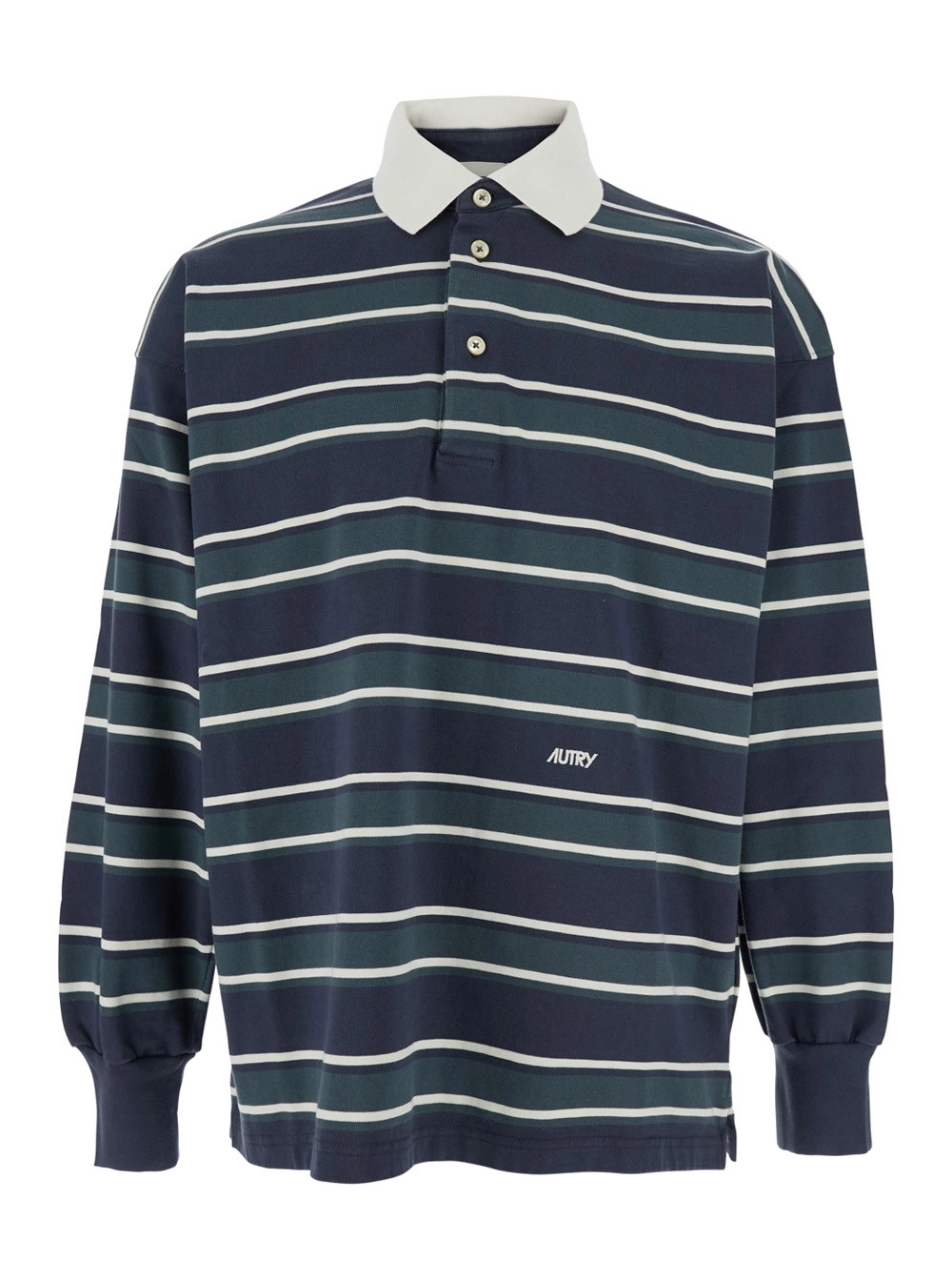 Autry Polo con Colletto Classico e Motivo a Righe All-Over in Cotone Blu Uomo
