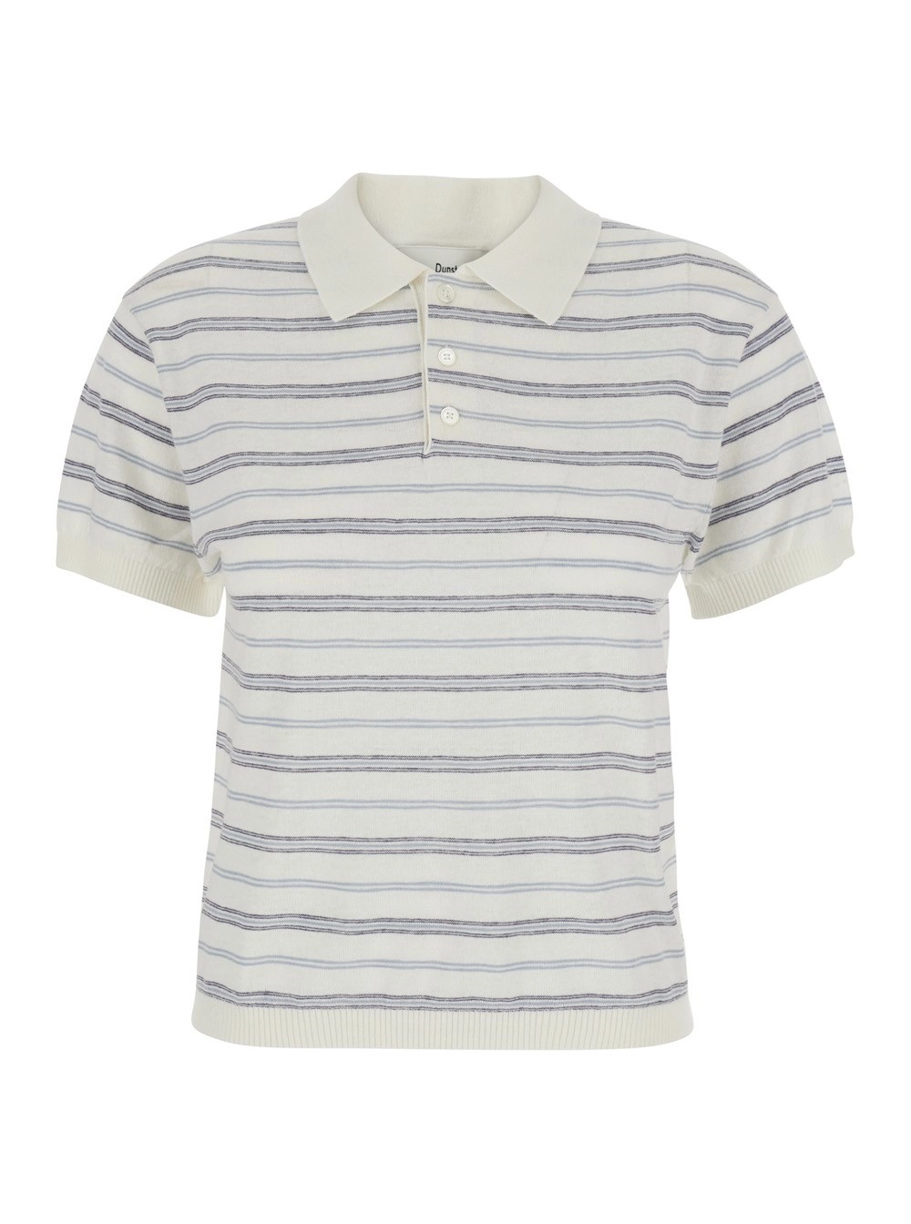 Dunst Polo con colletto classico e motivo a righe all-over in misto lino bianca donna