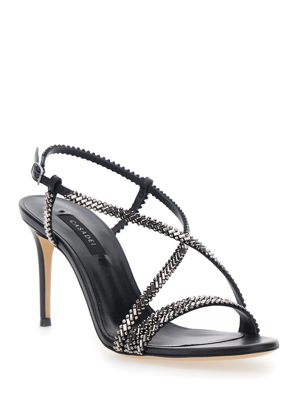 Casadei Sandali 'Josephine' con Tacco Alto a Spillo e Decorazione con Cristalli in Pelle Nera Donna, view 2