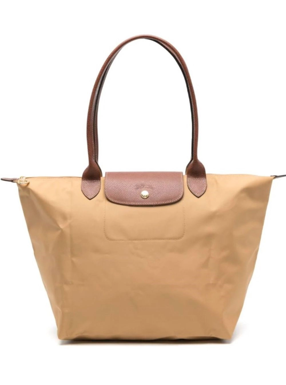 Longchamp Borsa a Spalla 'Le Pliage Original' con Logo Impresso in Tela Riciclata Beige Donna
