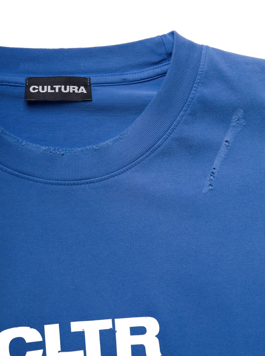Cultura Felpa Girocollo con Stampa CLTR a Contrasto in Jersey Blu Uomo, view 3