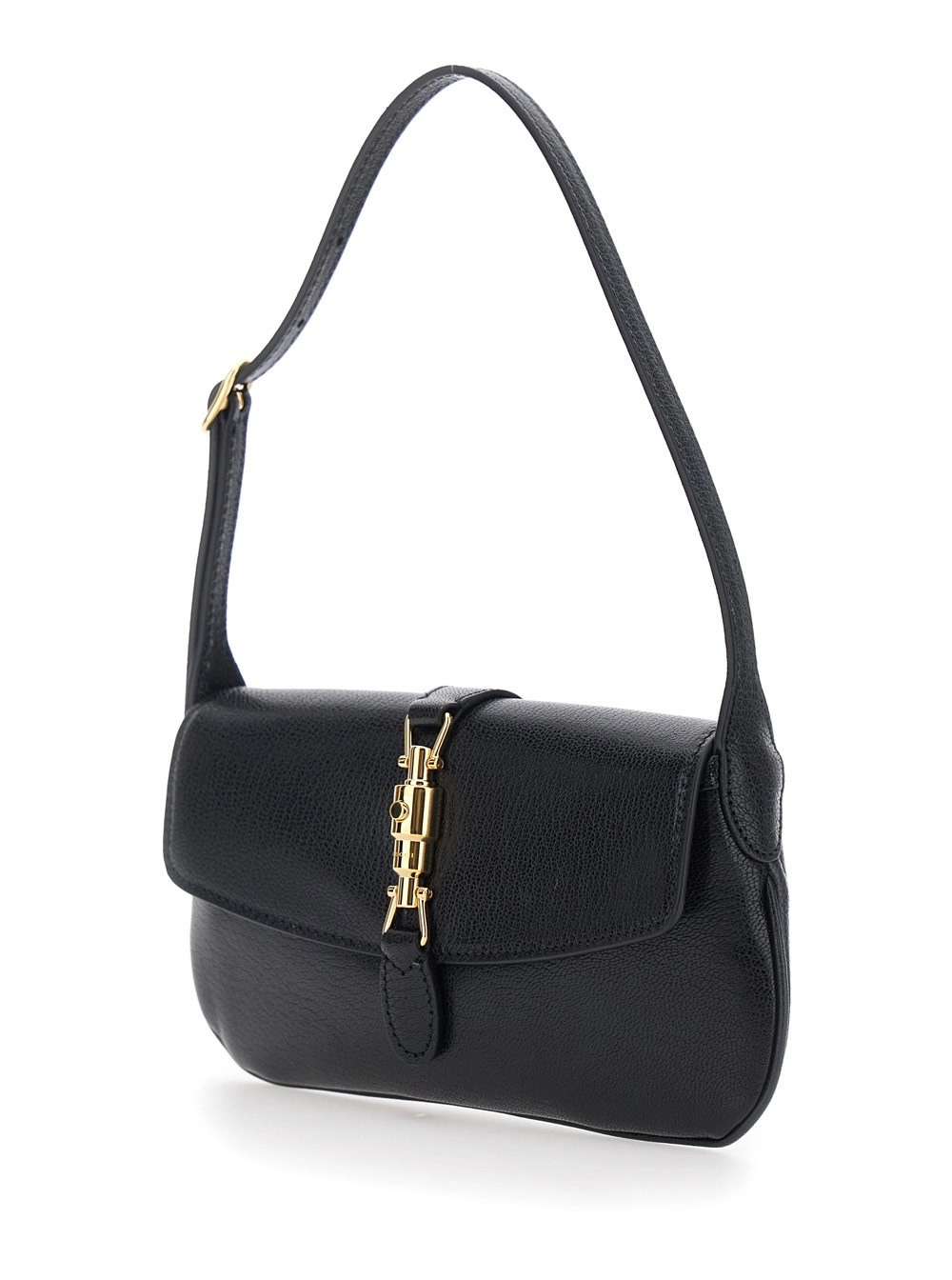 Gucci Borsa a Spalla 'Jackie' con tracolla regolabile e chiusura con pistone sul fronte in pelle nera donna, view 2